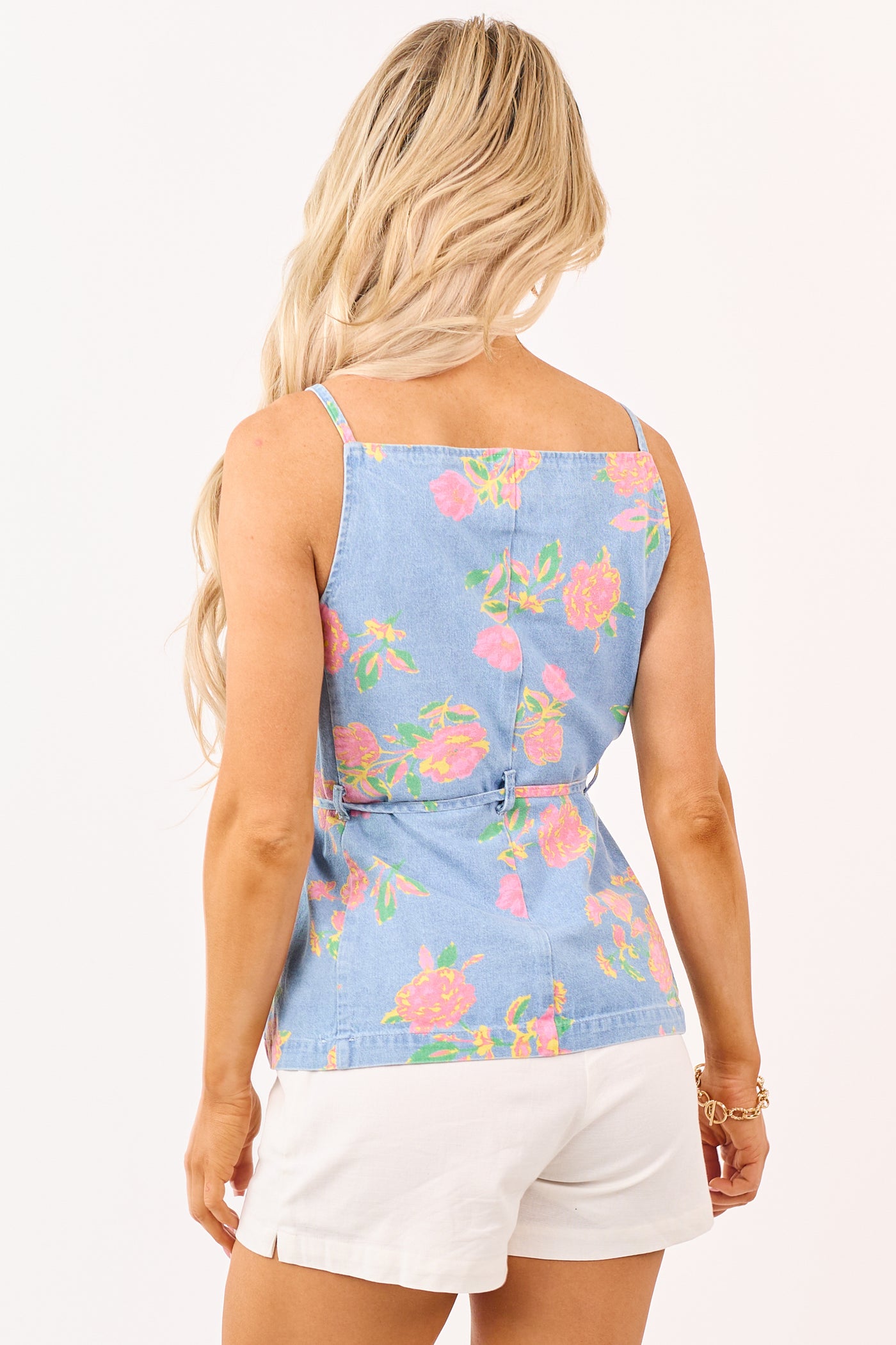 Entro Medium Wash Floral Print Denim Tank Top