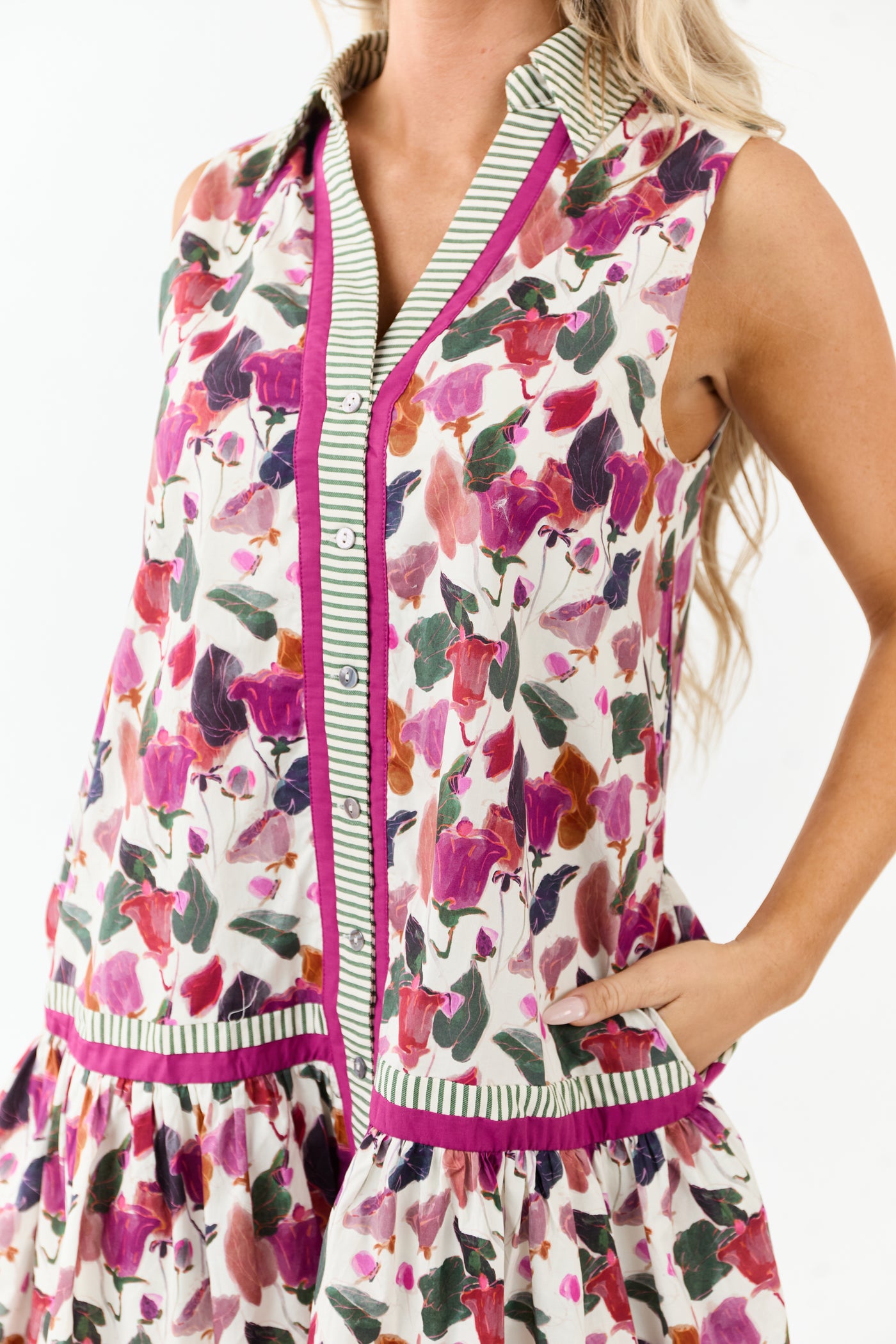 Entro Mulberry Floral Button Up Cotton Mini Dress
