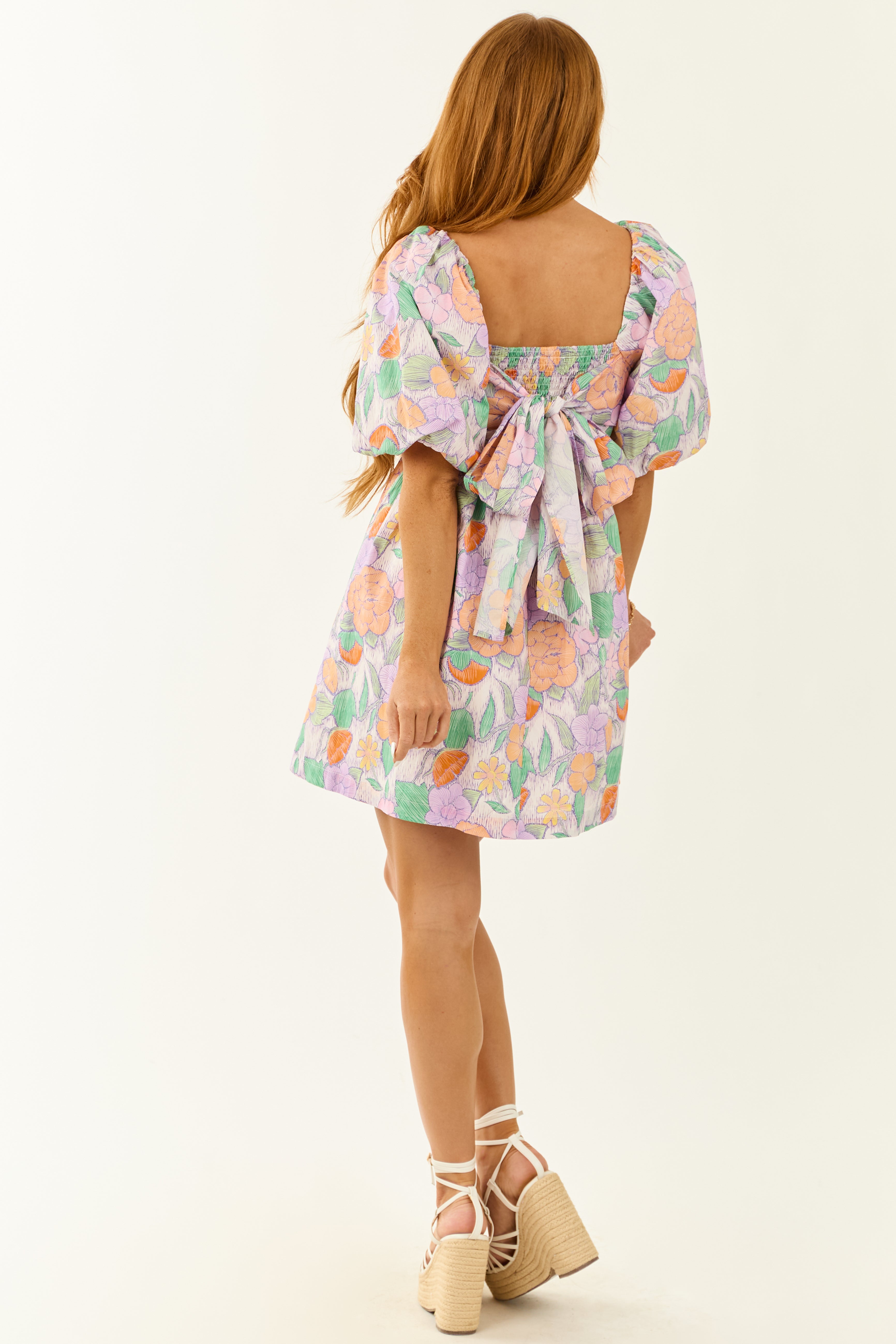 Entro Multicolor Floral Puff Sleeve Mini Dress