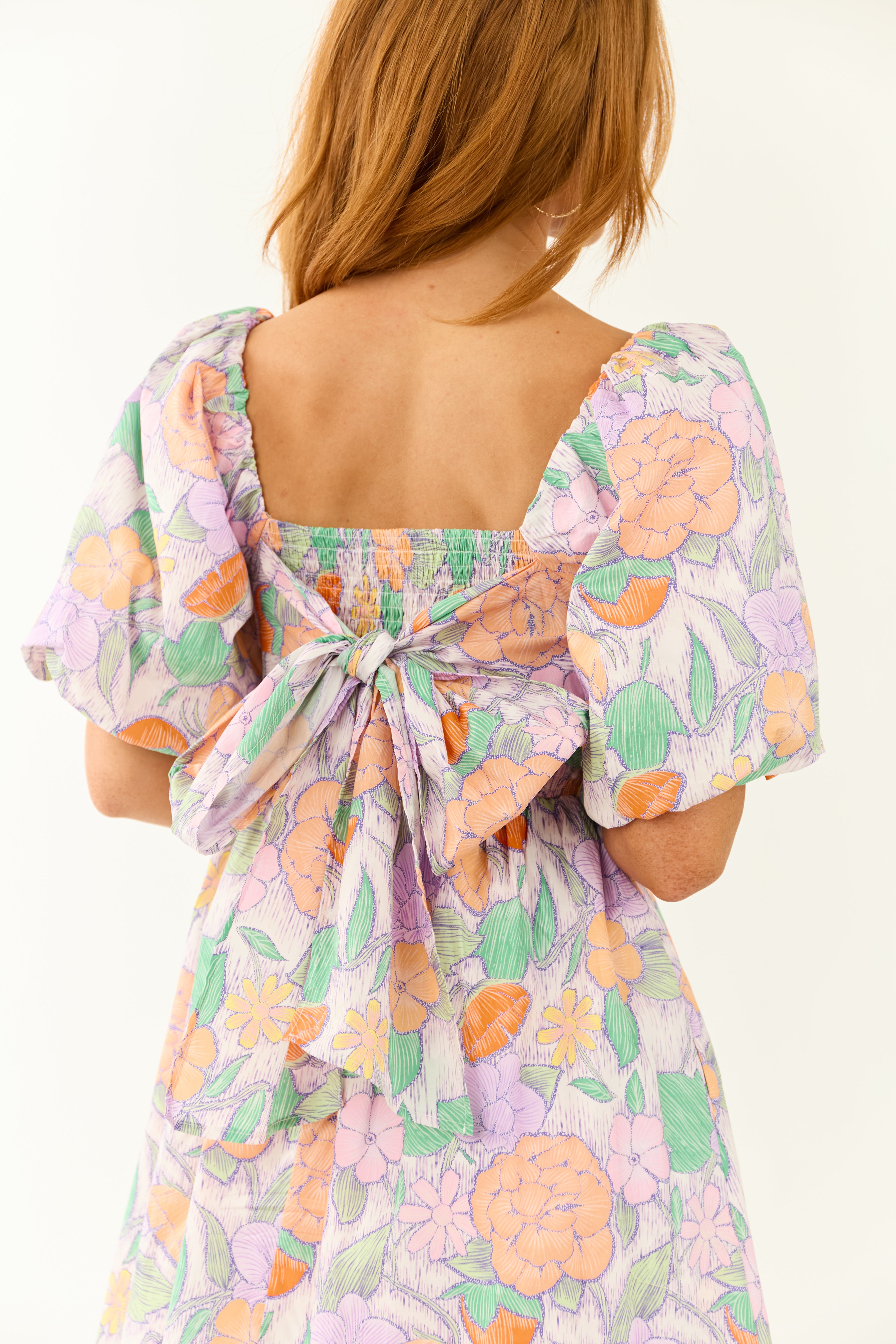 Entro Multicolor Floral Puff Sleeve Mini Dress