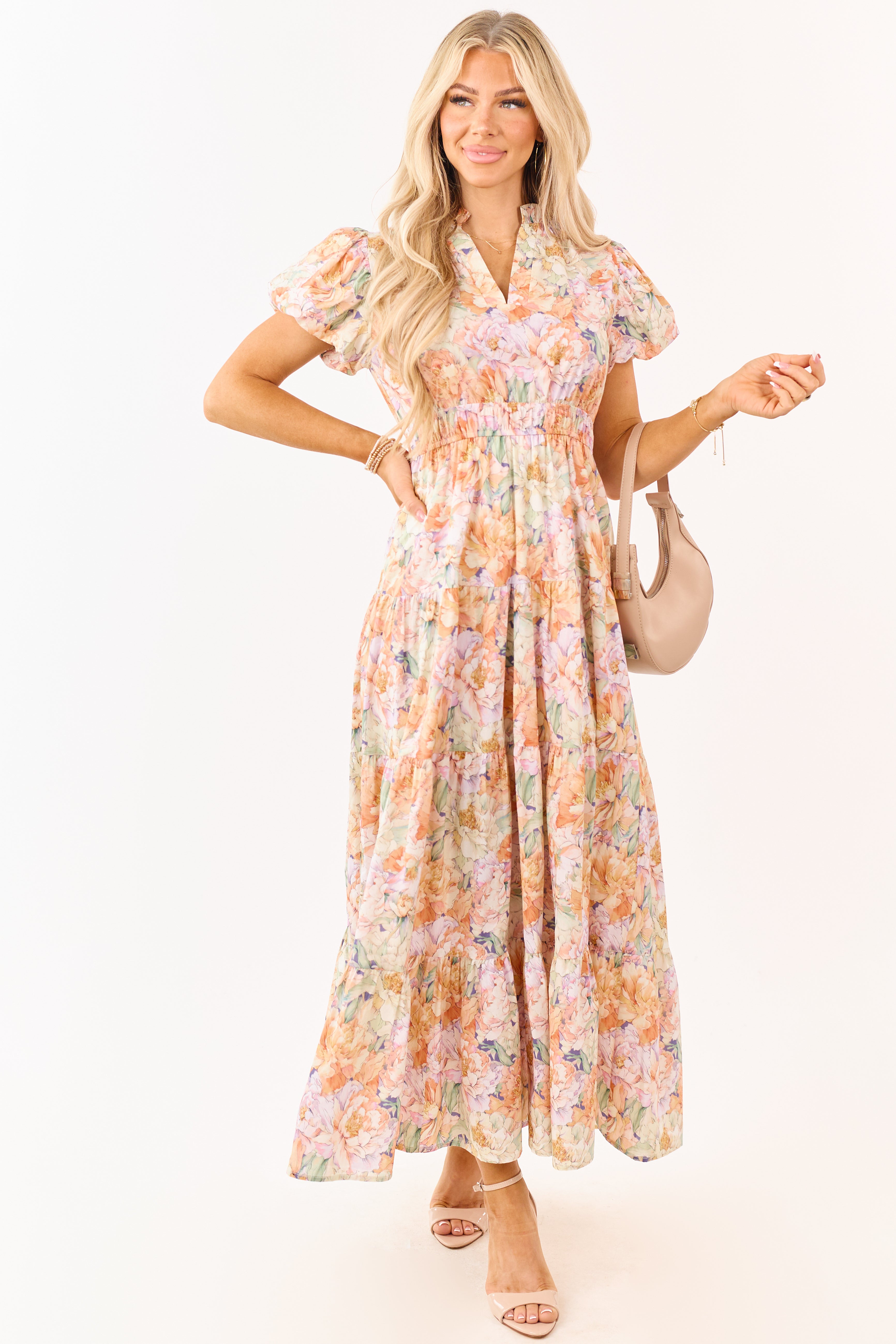 Entro Multicolor Floral V-Neck Cotton Maxi Dress