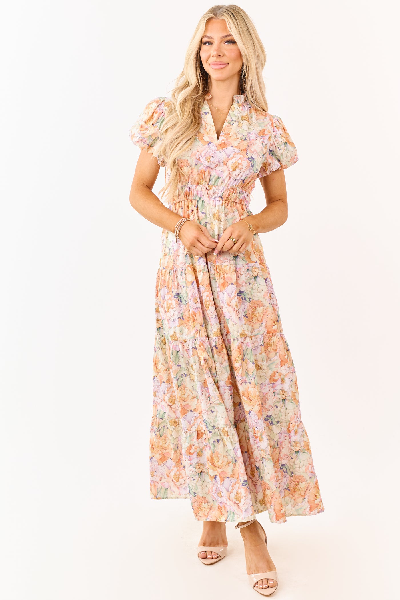 Entro Multicolor Floral V-Neck Cotton Maxi Dress