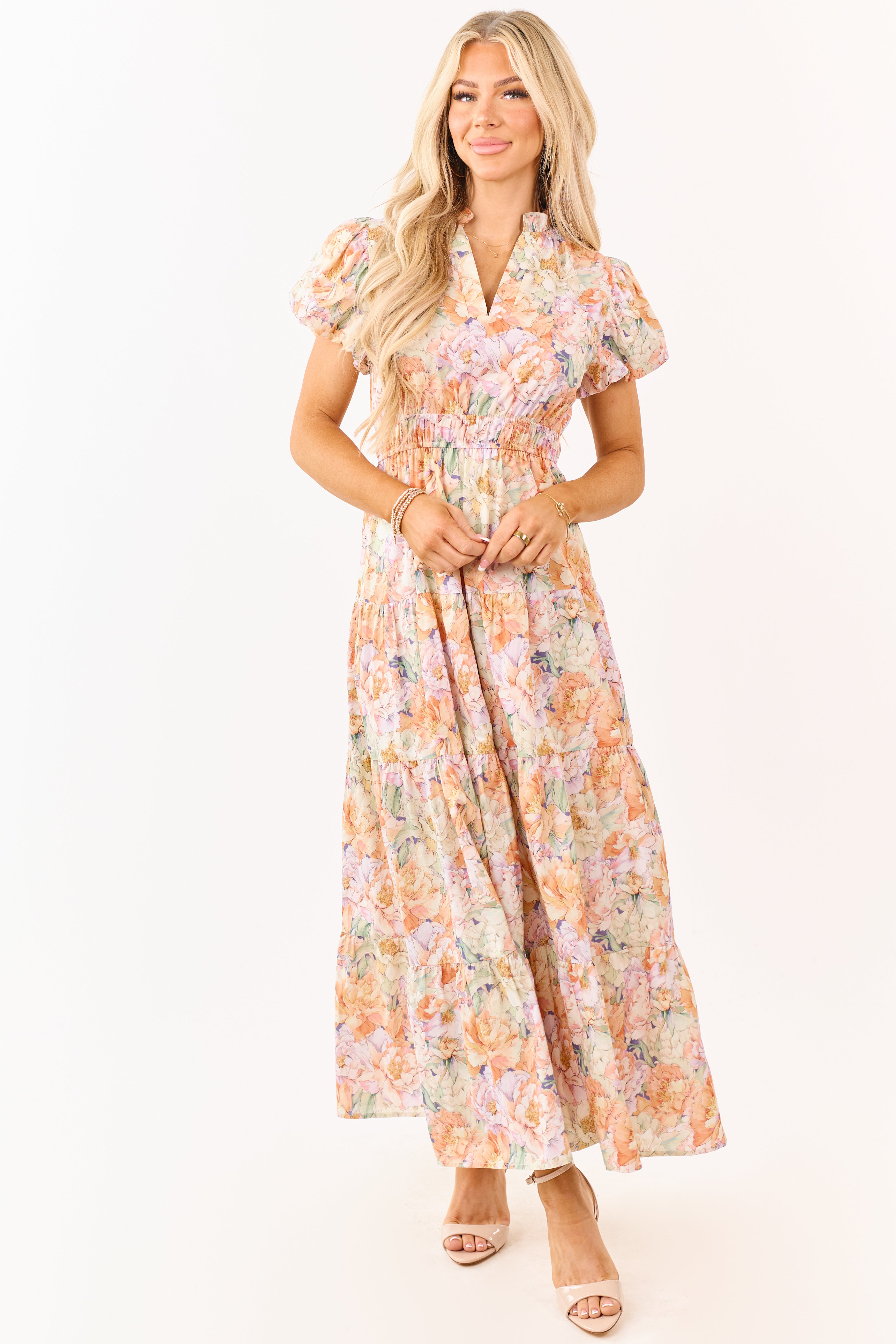 Entro Multicolor Floral V-Neck Cotton Maxi Dress