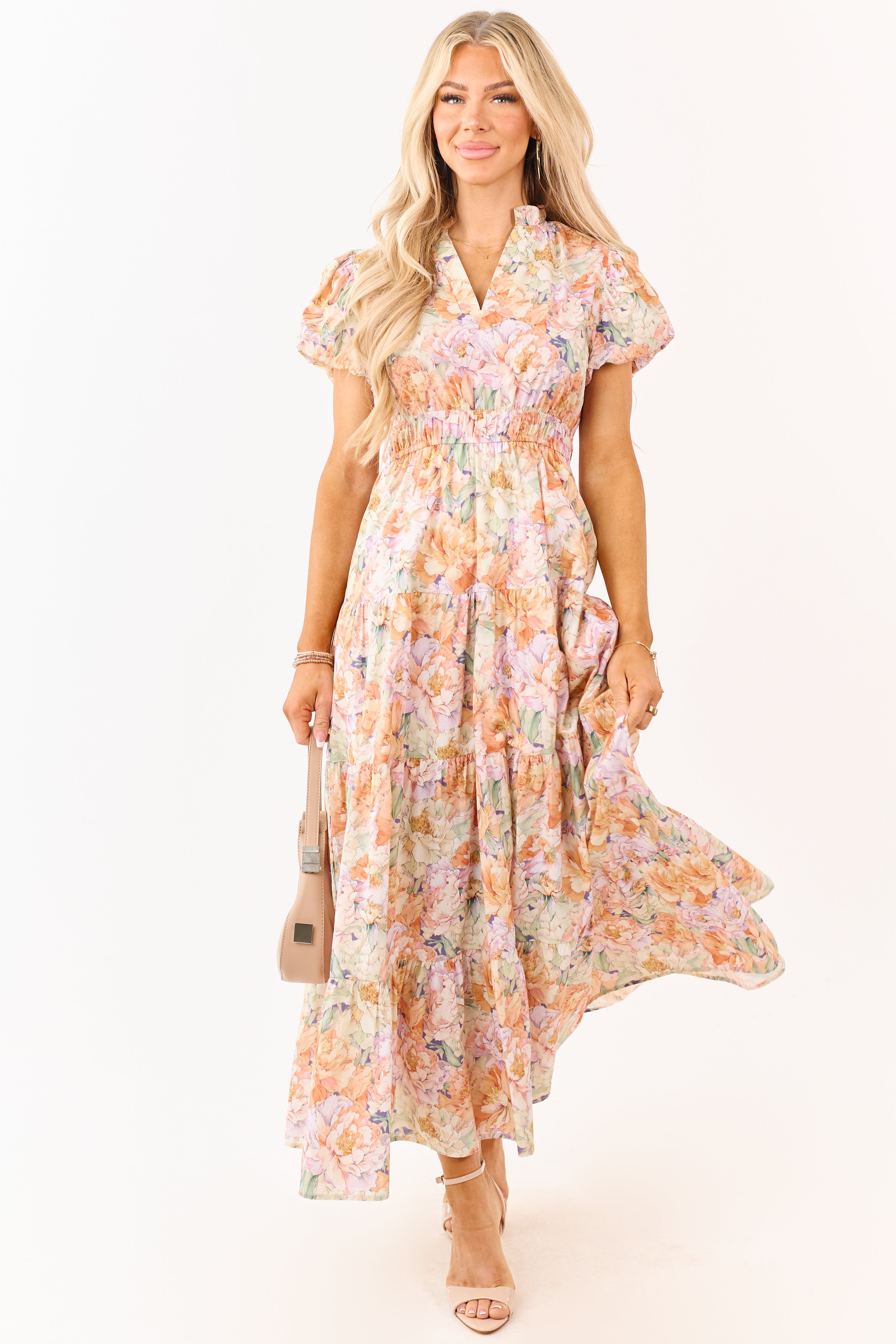 Entro Multicolor Floral V-Neck Cotton Maxi Dress