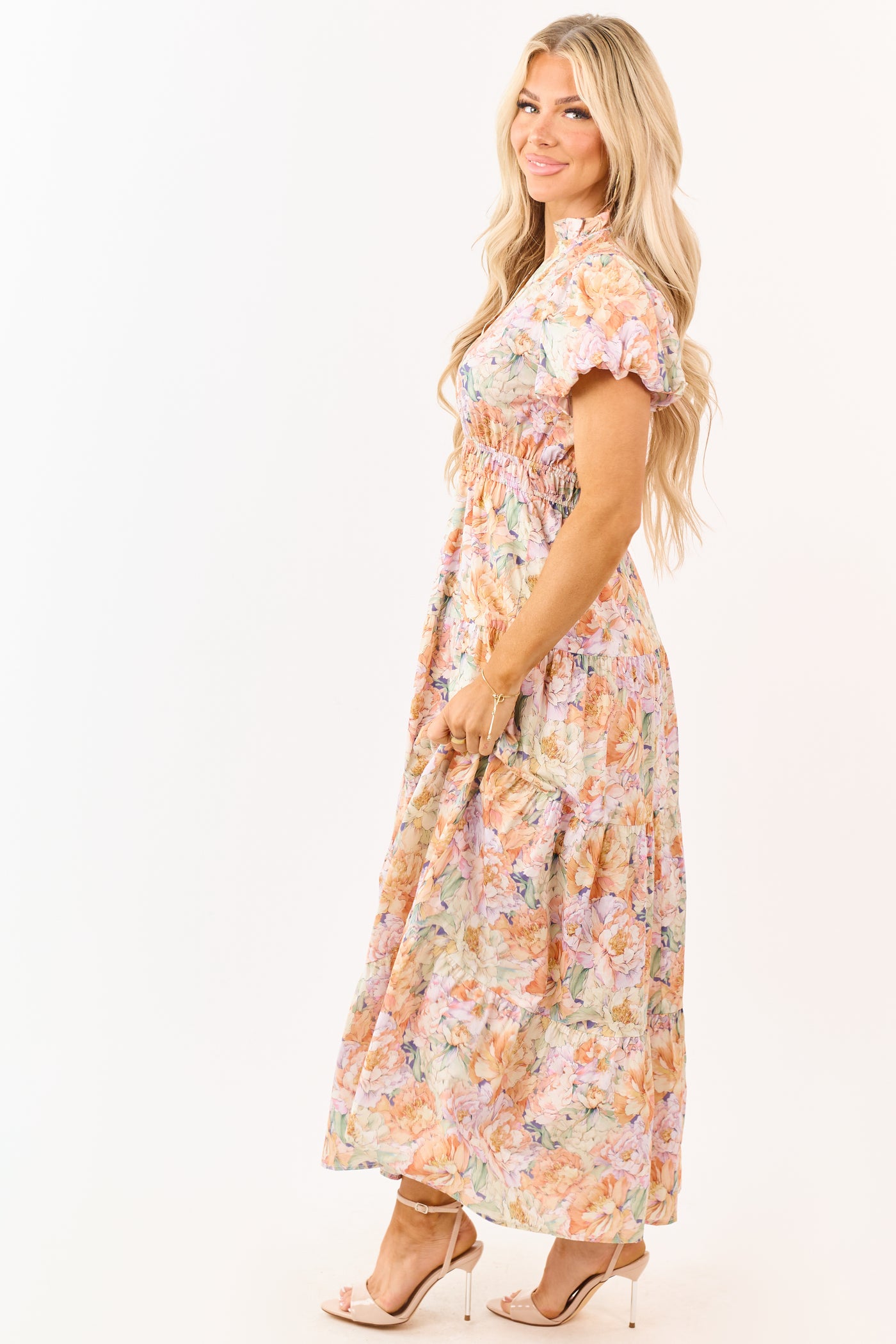 Entro Multicolor Floral V-Neck Cotton Maxi Dress