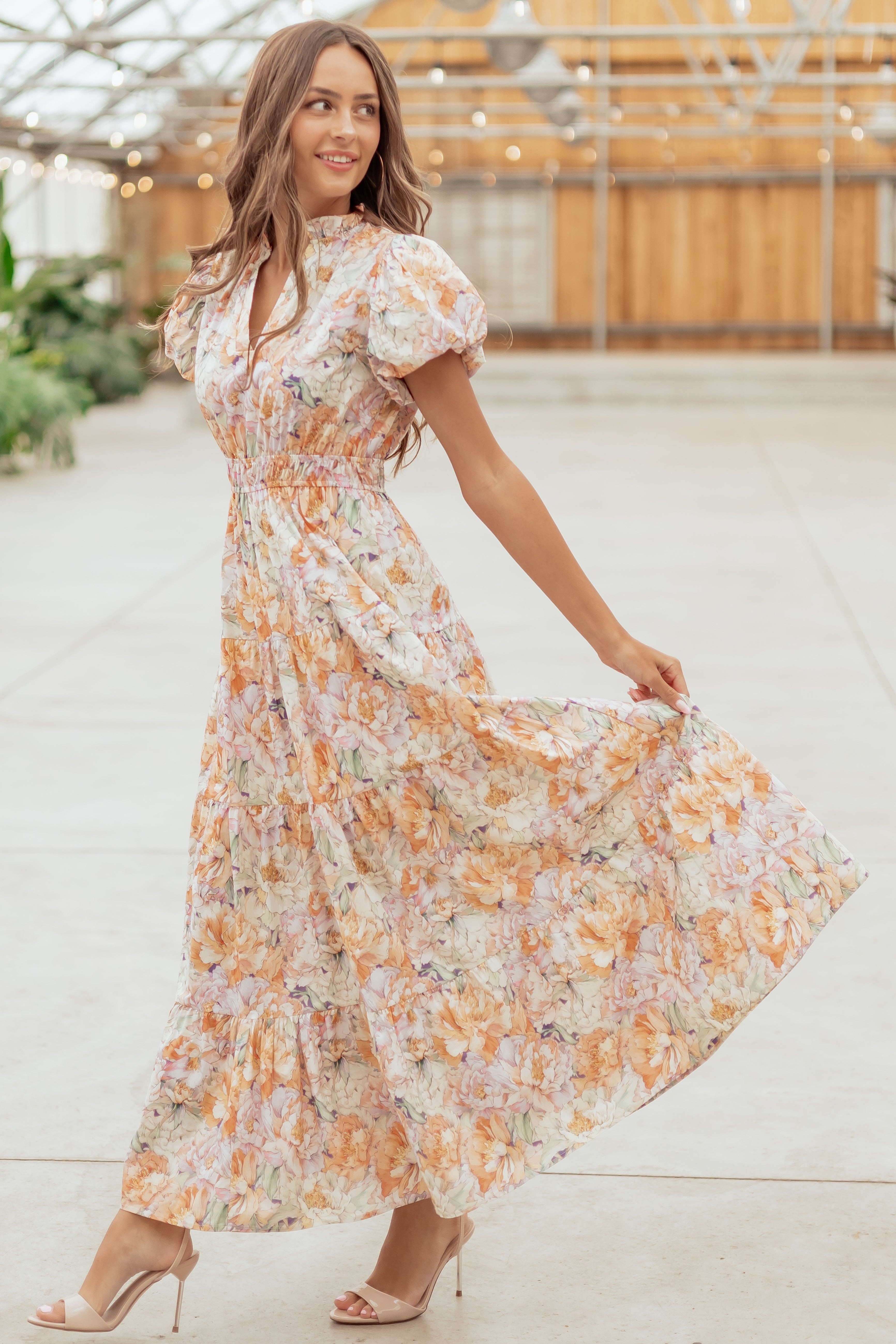 Entro Multicolor Floral V-Neck Cotton Maxi Dress