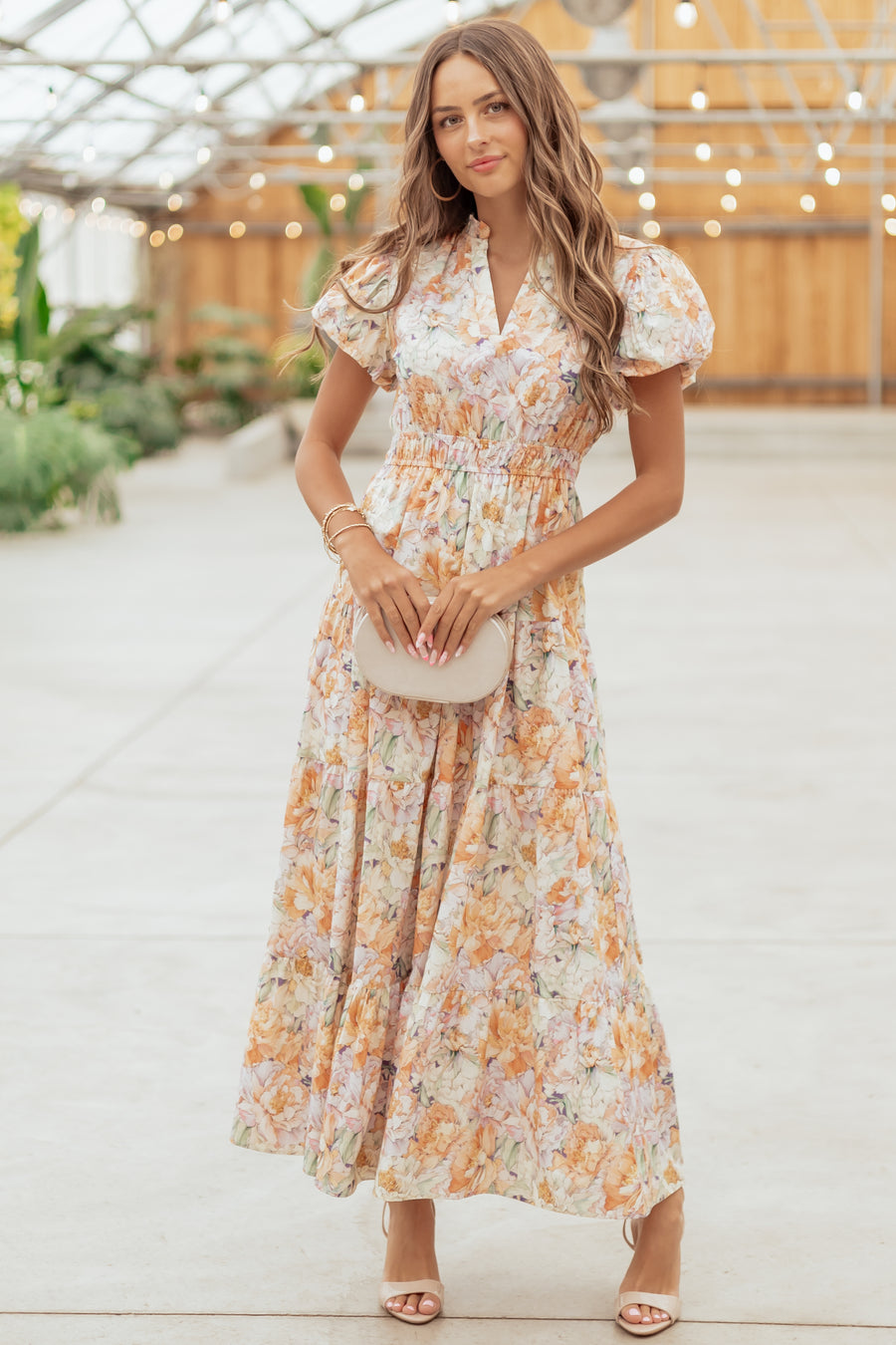 Entro Multicolor Floral V-Neck Cotton Maxi Dress