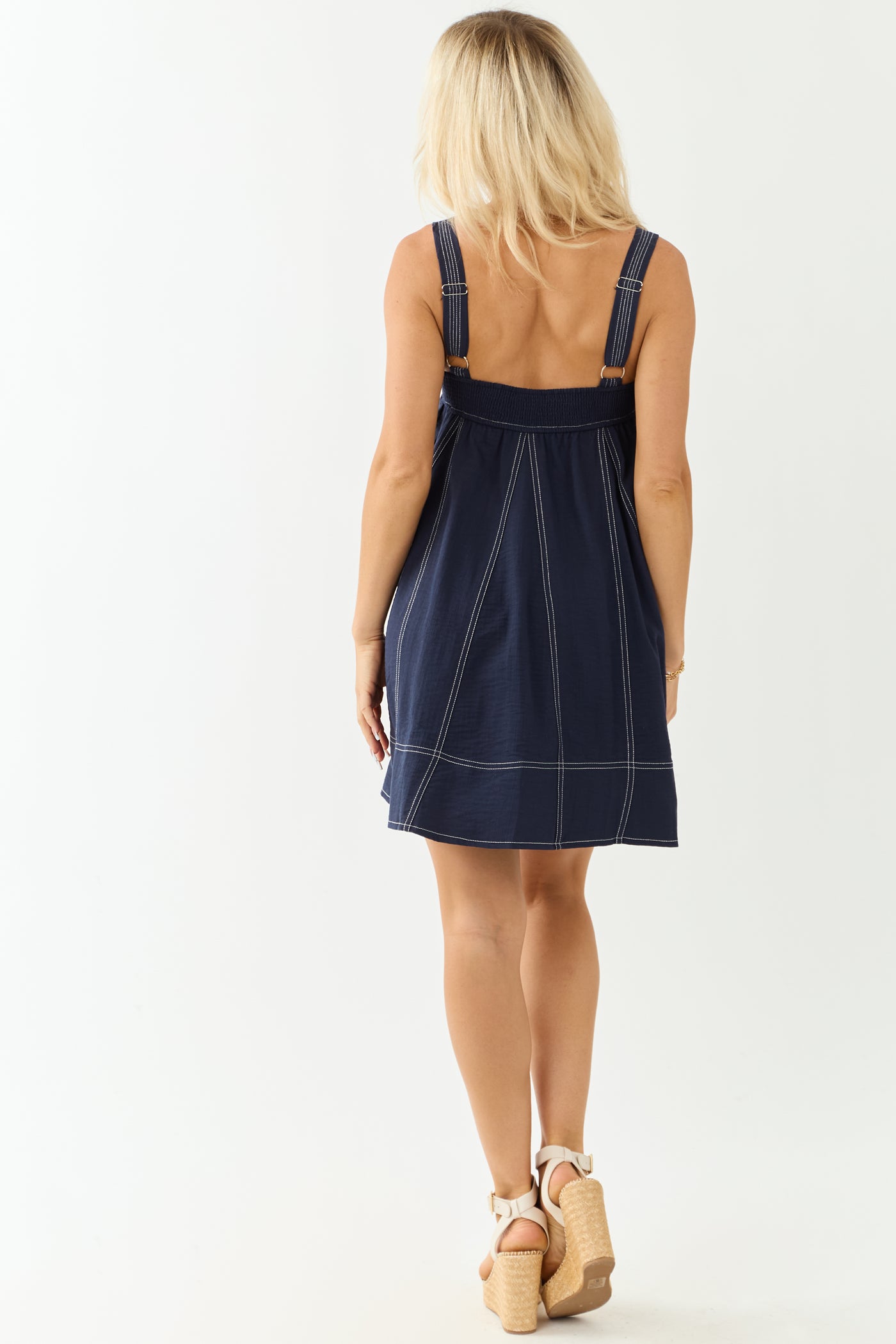 Entro Navy Sleeveless Tent Style Mini Dress Entro Navy Sleeveless Tent Style Mini Dress