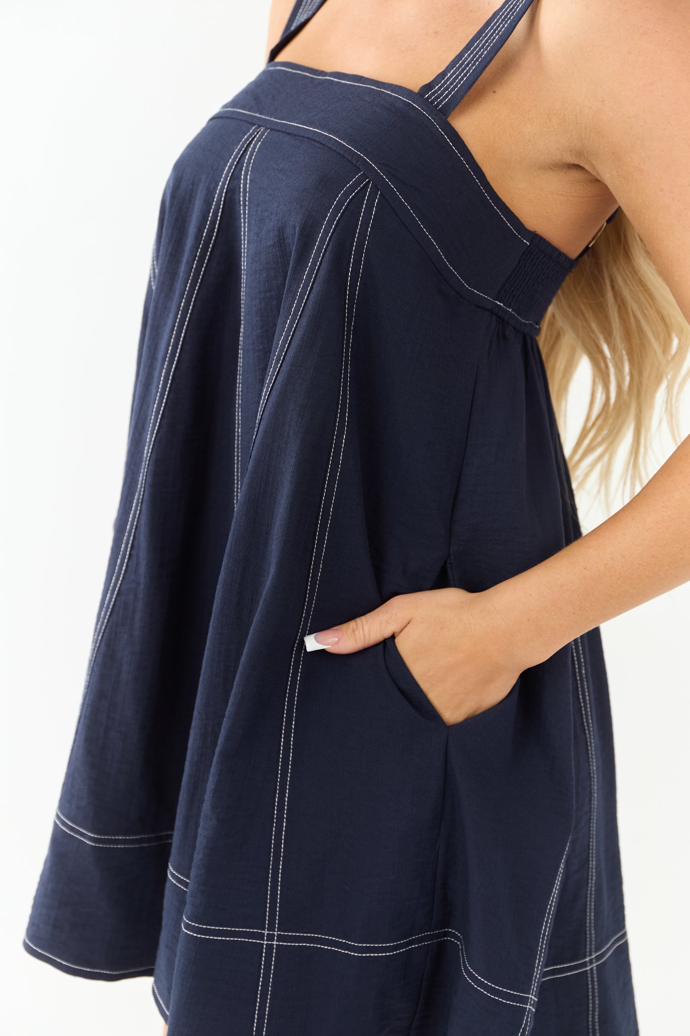 Entro Navy Sleeveless Tent Style Mini Dress Entro Navy Sleeveless Tent Style Mini Dress