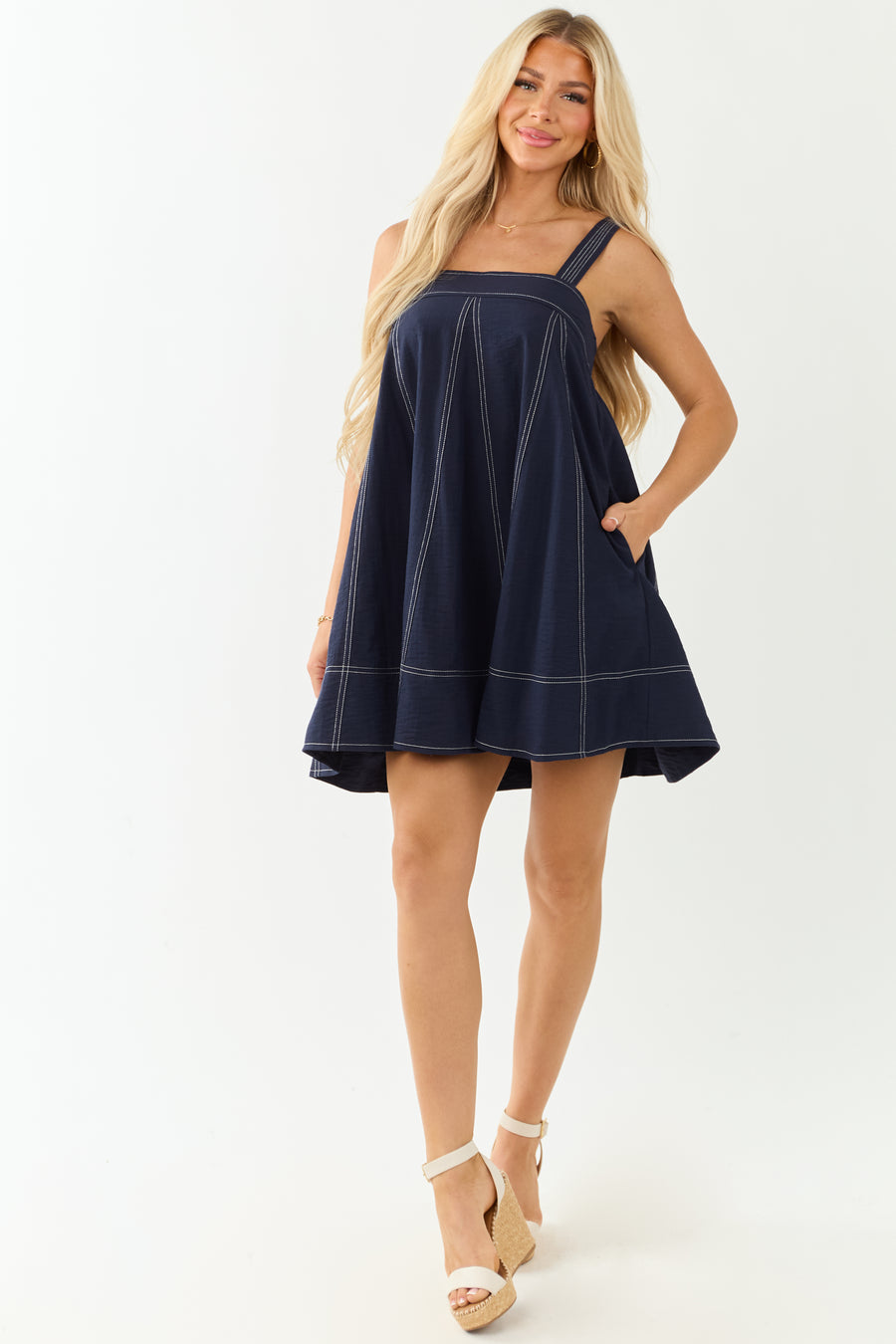 Entro Navy Sleeveless Tent Style Mini Dress