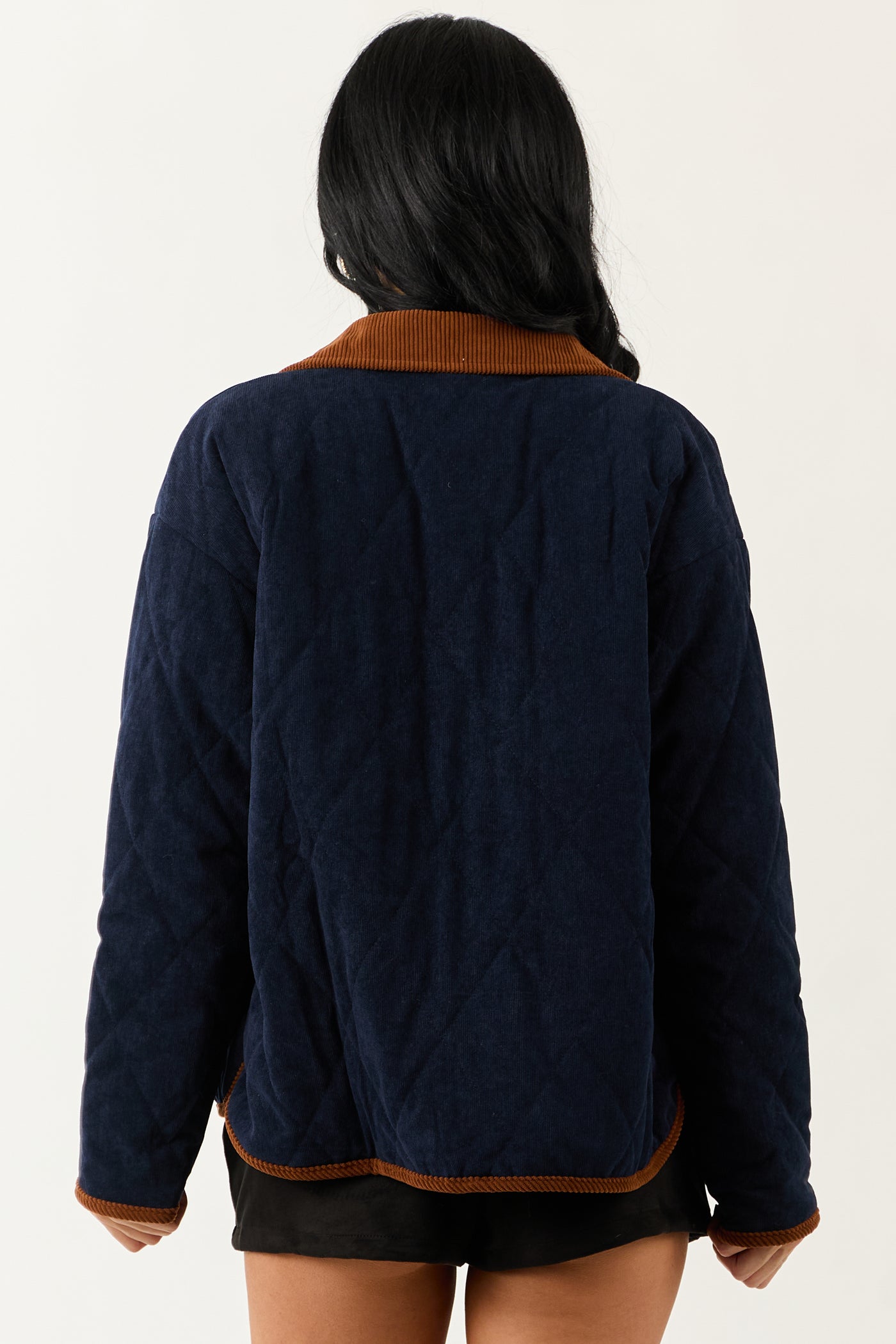 Entro Navy Snap Button Down Collared Jacket
