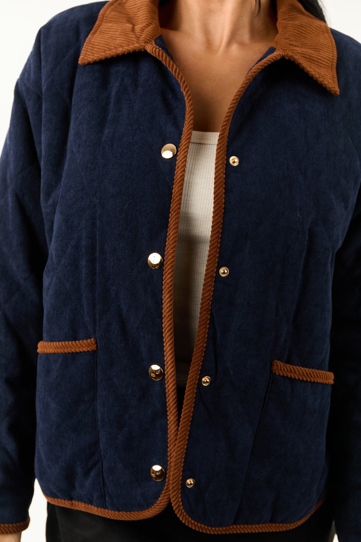 Entro Navy Snap Button Down Collared Jacket