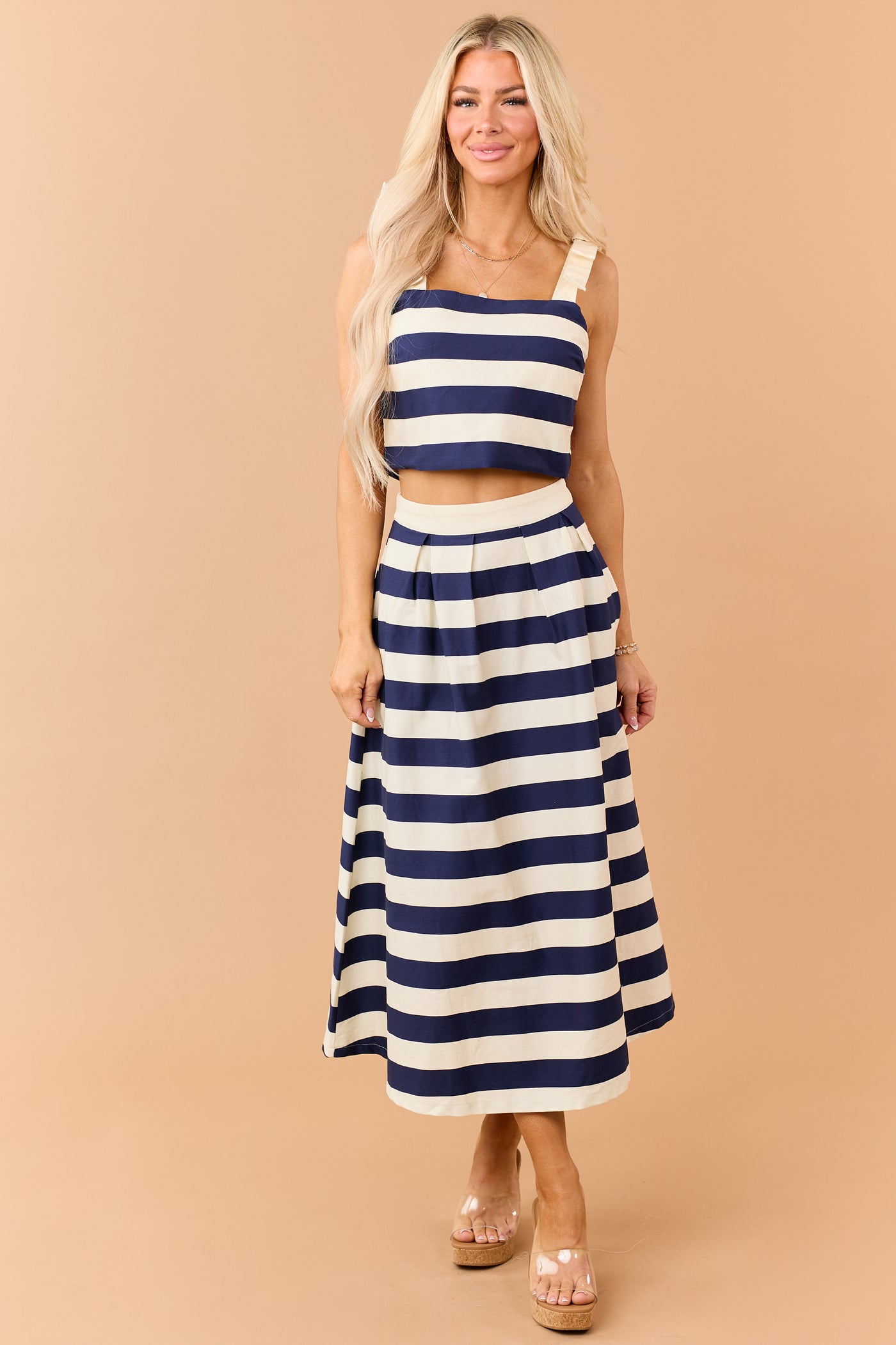 Entro Navy and Cream Striped Denim Tank Top