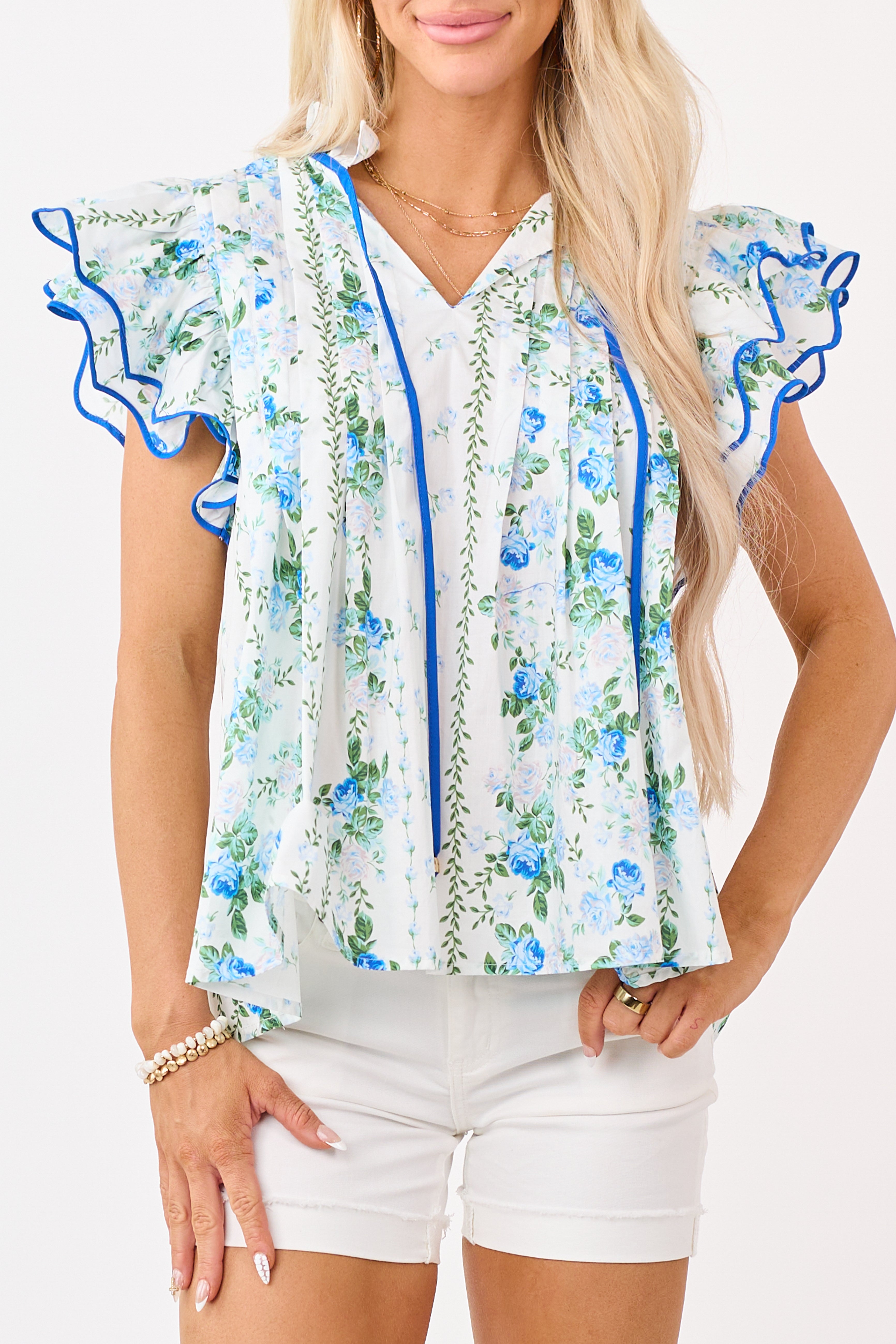 floral ruffle top♡ Pink Baroque Floral Ruffle Sleeve Top – Sail to Sable