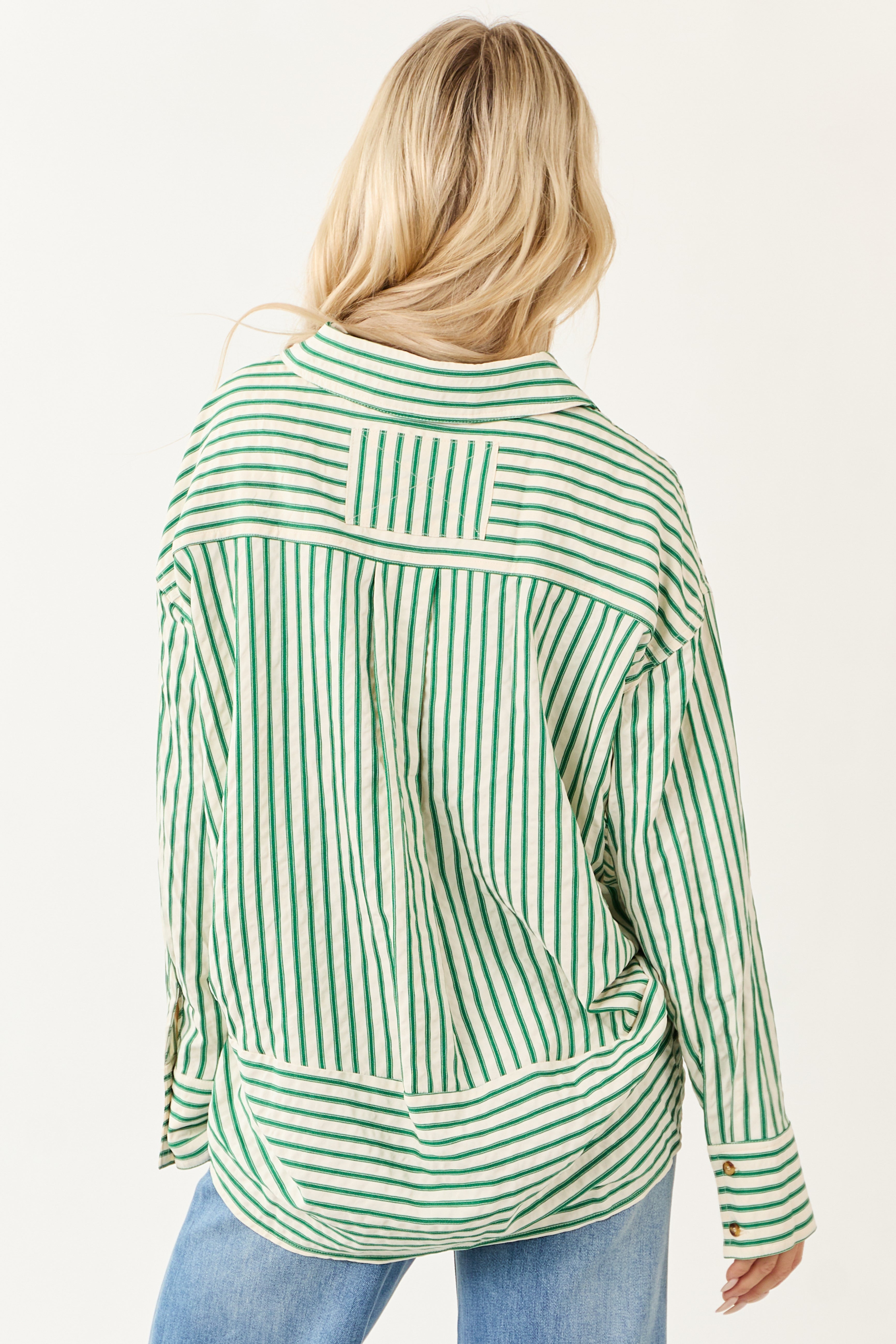 Entro Off White Striped Long Sleeve Button Up Top
