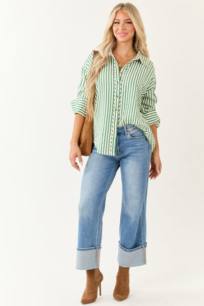 Entro Off White Striped Long Sleeve Button Up Top