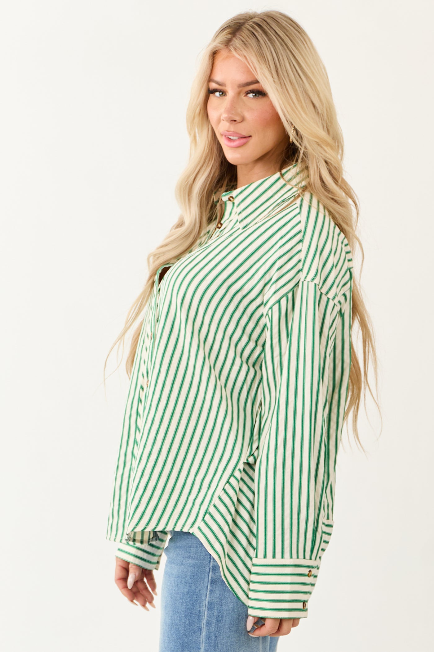 Entro Off White Striped Long Sleeve Button Up Top