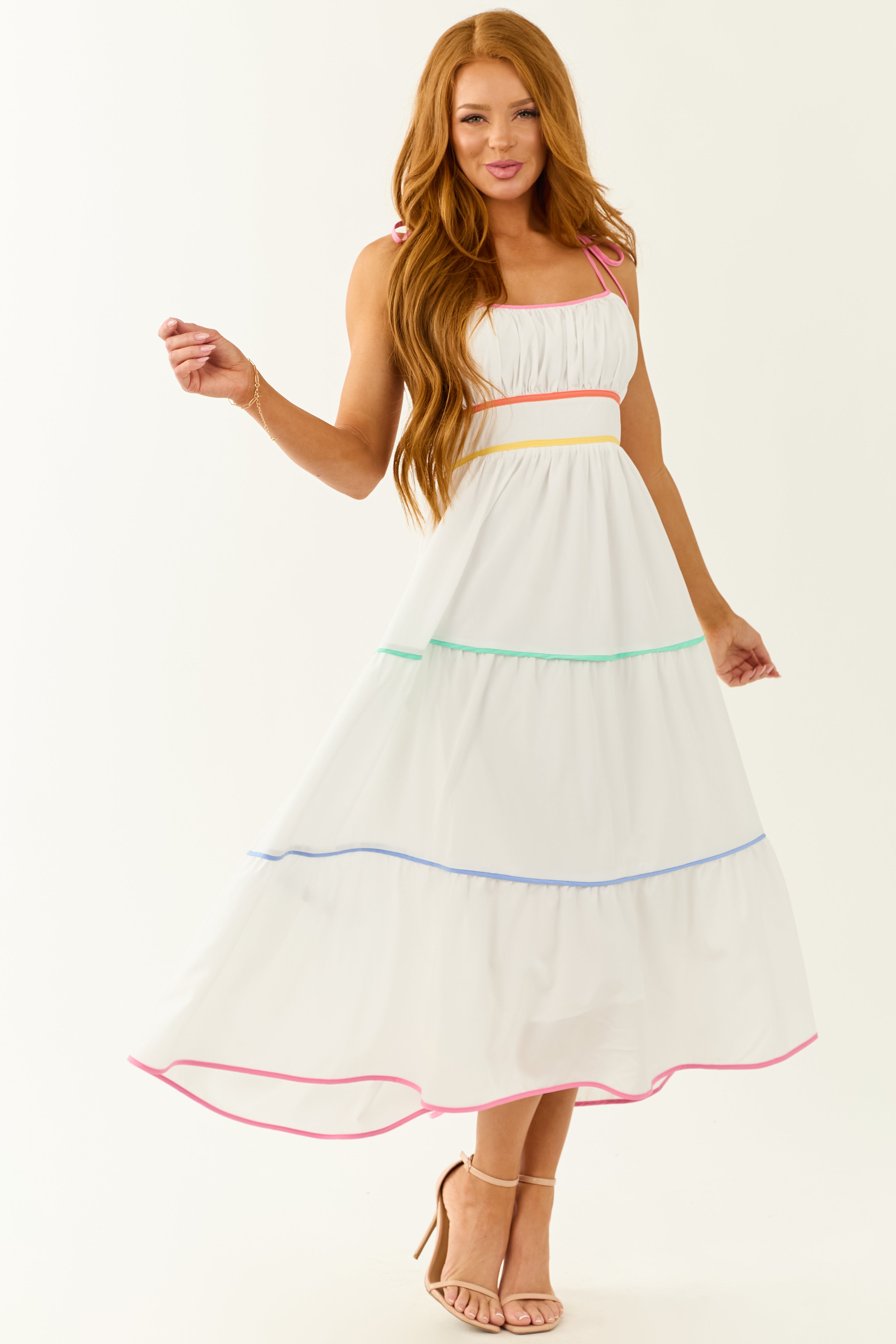 Entro Off White Tiered Sleeveless Midi Dress