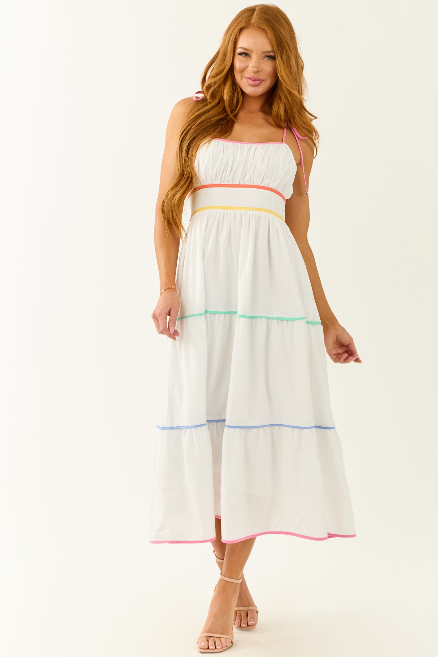 Entro Off White Tiered Sleeveless Midi Dress