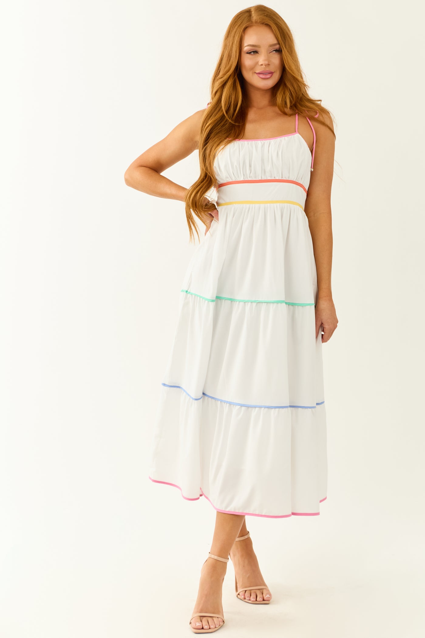 Entro Off White Tiered Sleeveless Midi Dress