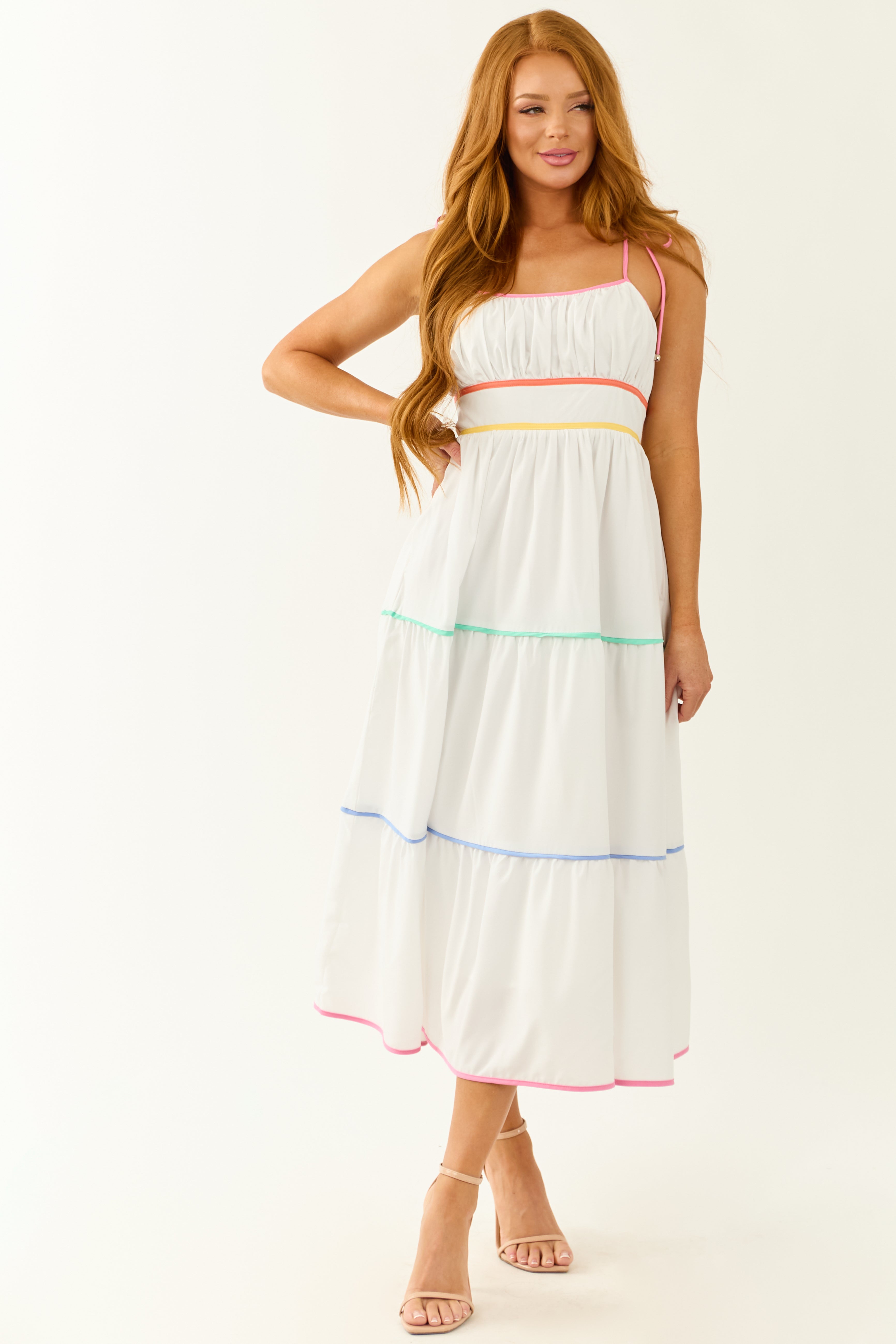 Entro Off White Tiered Sleeveless Midi Dress