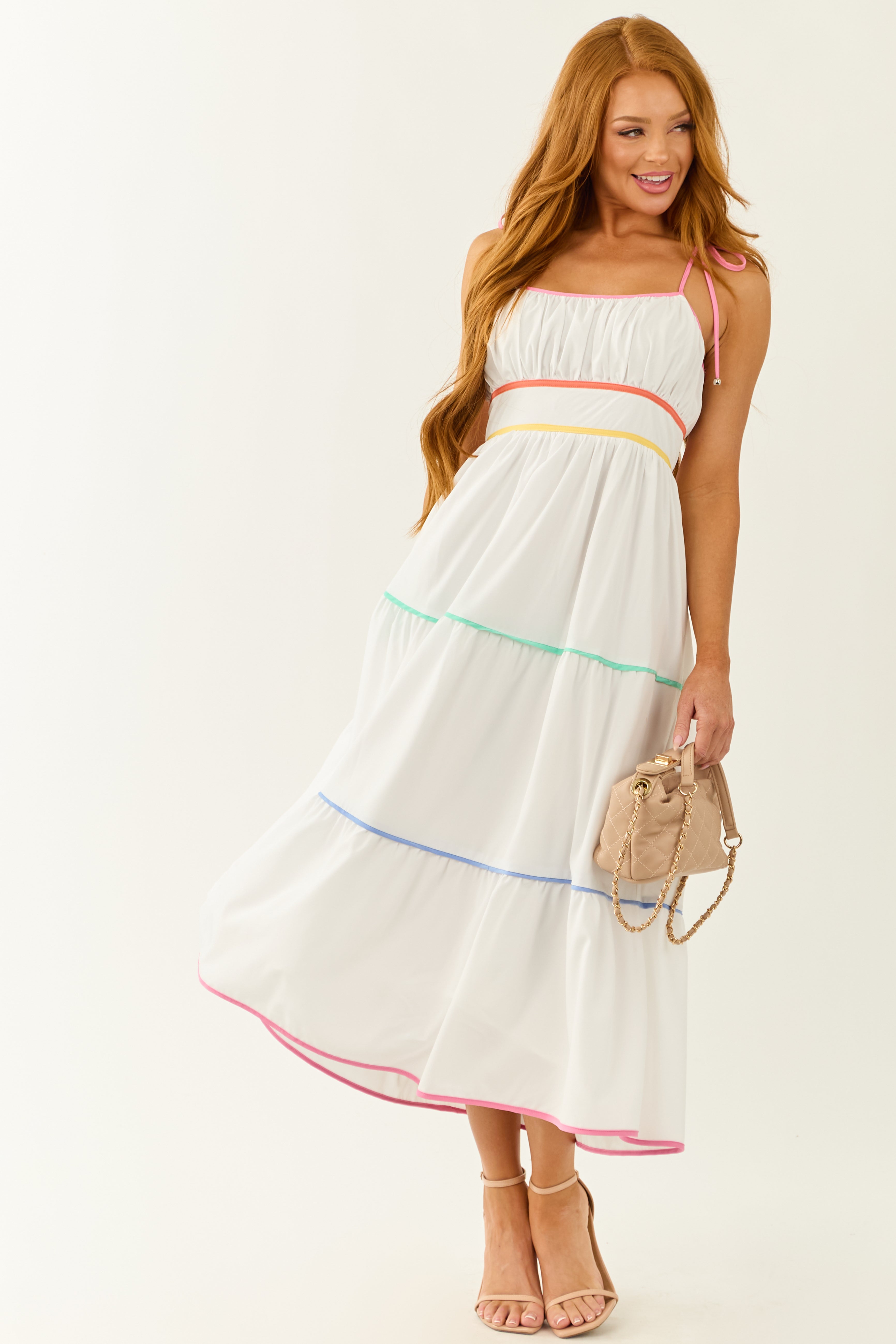 Entro Off White Tiered Sleeveless Midi Dress