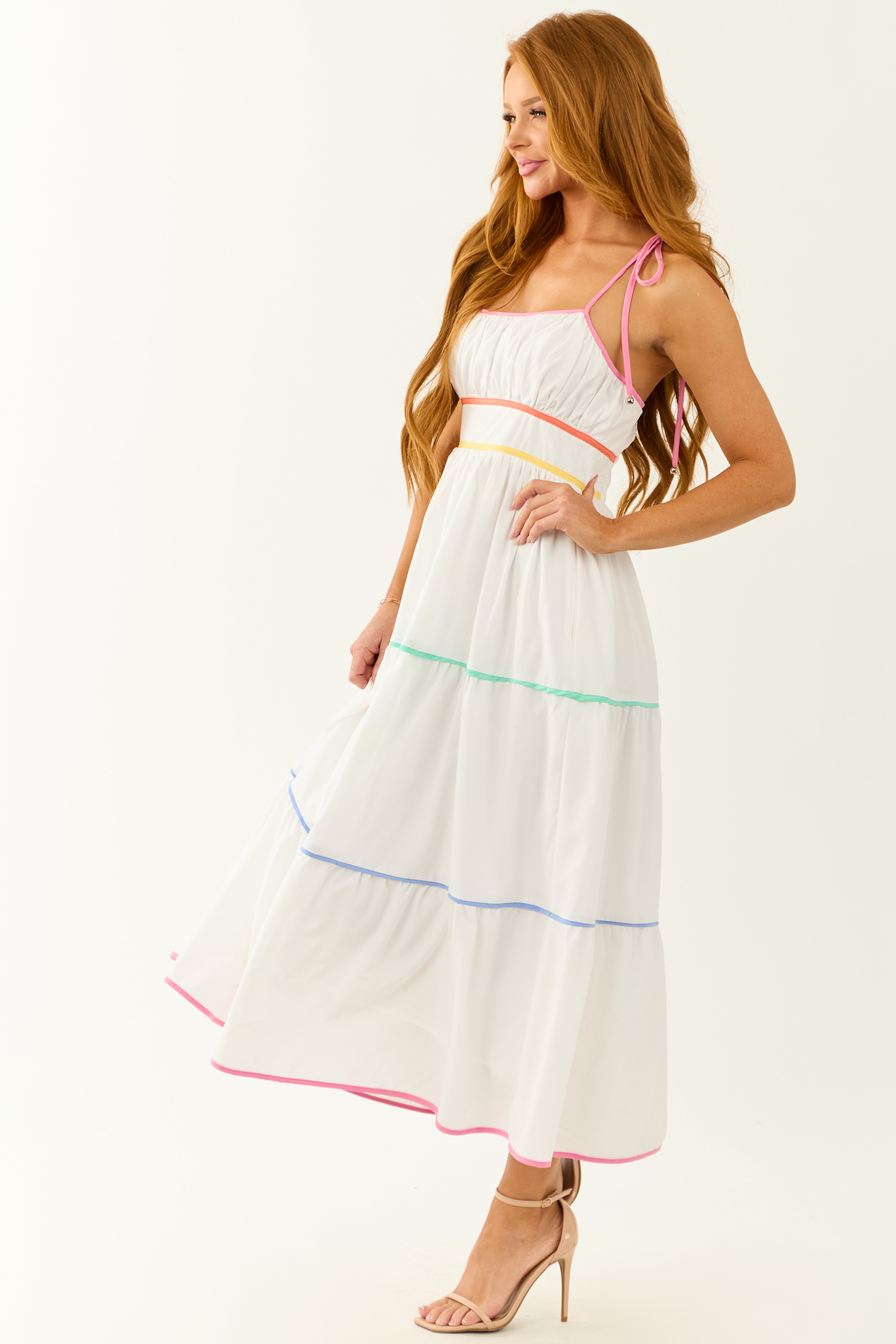 Entro Off White Tiered Sleeveless Midi Dress