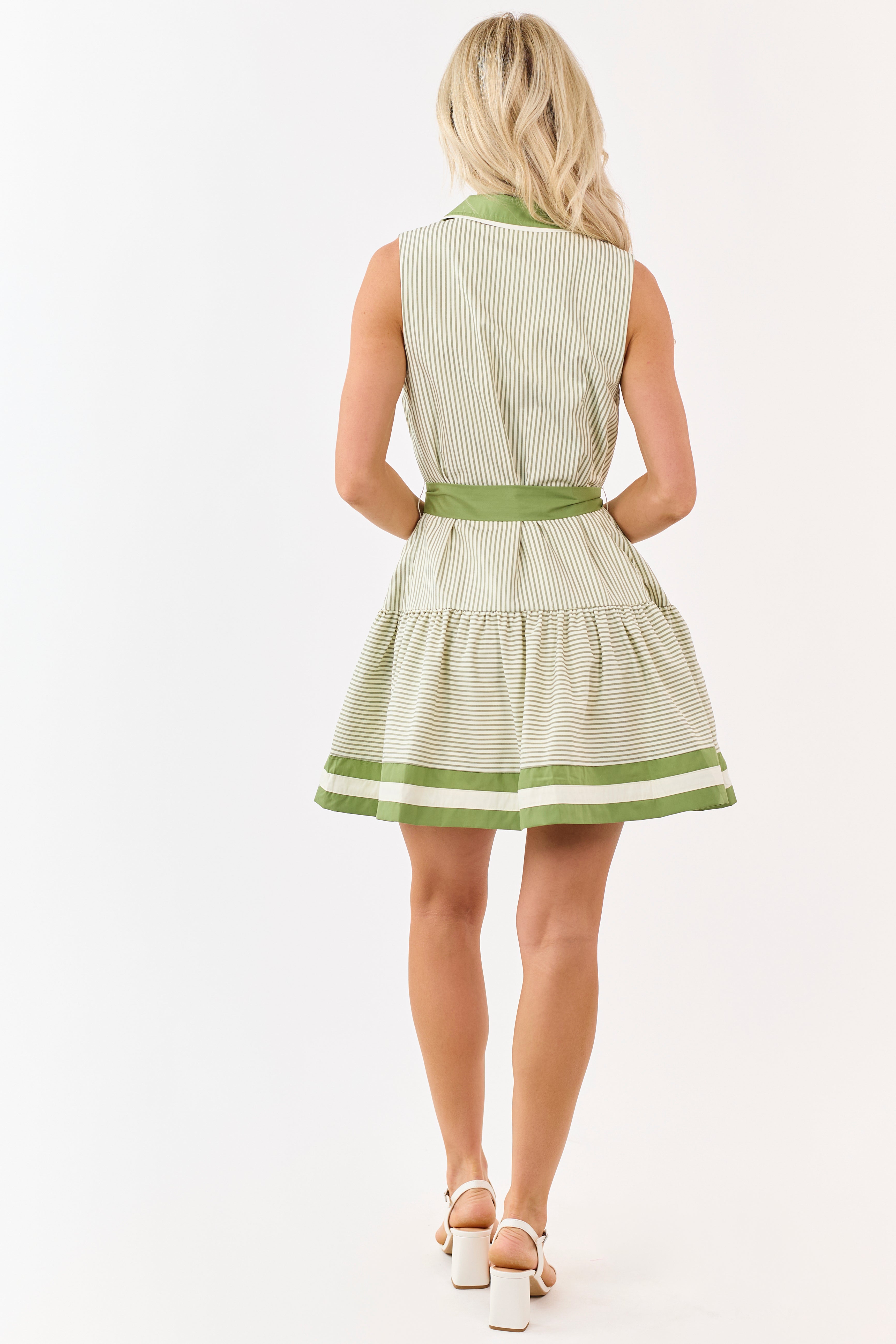 Entro Olive Striped Button Down Waist Tie Mini Dress Entro Olive Striped Button Down Waist Tie Mini Dress