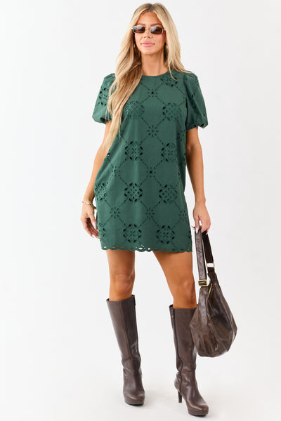Entro Pine Eyelet Cotton Short Sleeve Mini Shift Dress