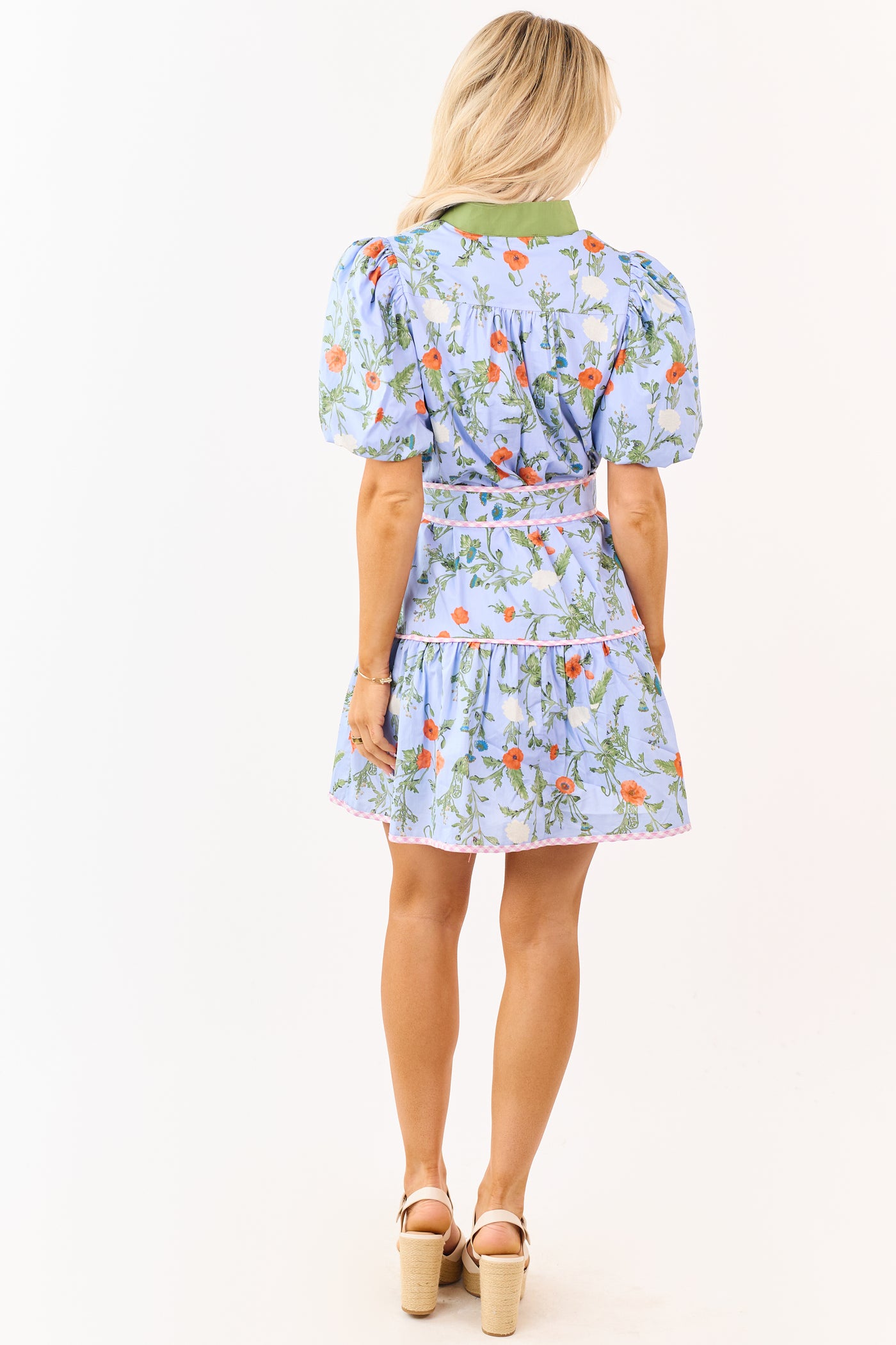 Entro Powder Blue Cotton Floral Print Mini Dress
