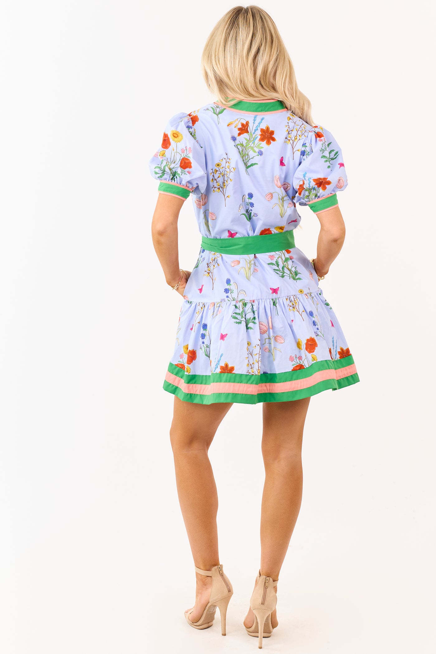 Entro Powder Blue Cotton Vintage Floral Mini Dress