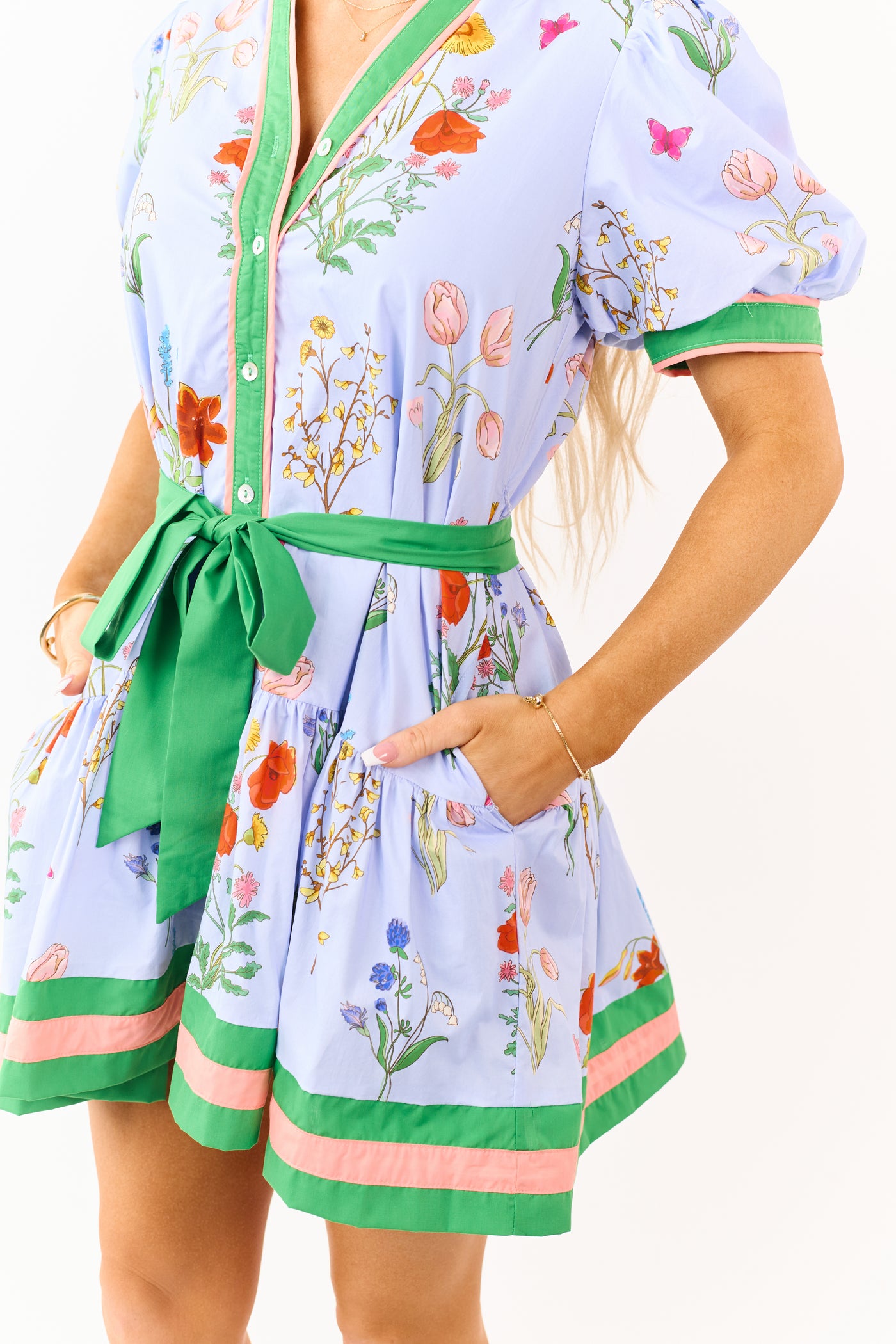 Entro Powder Blue Cotton Vintage Floral Mini Dress