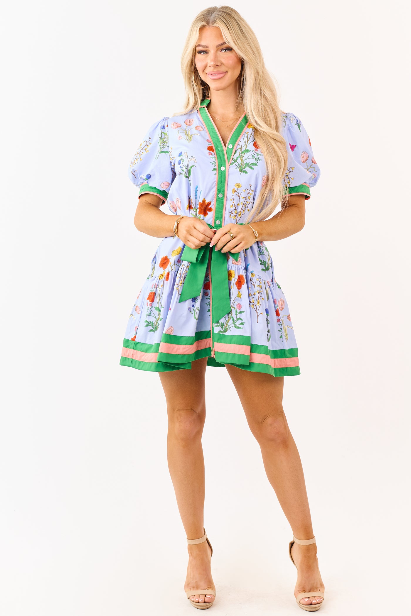 Entro Powder Blue Cotton Vintage Floral Mini Dress