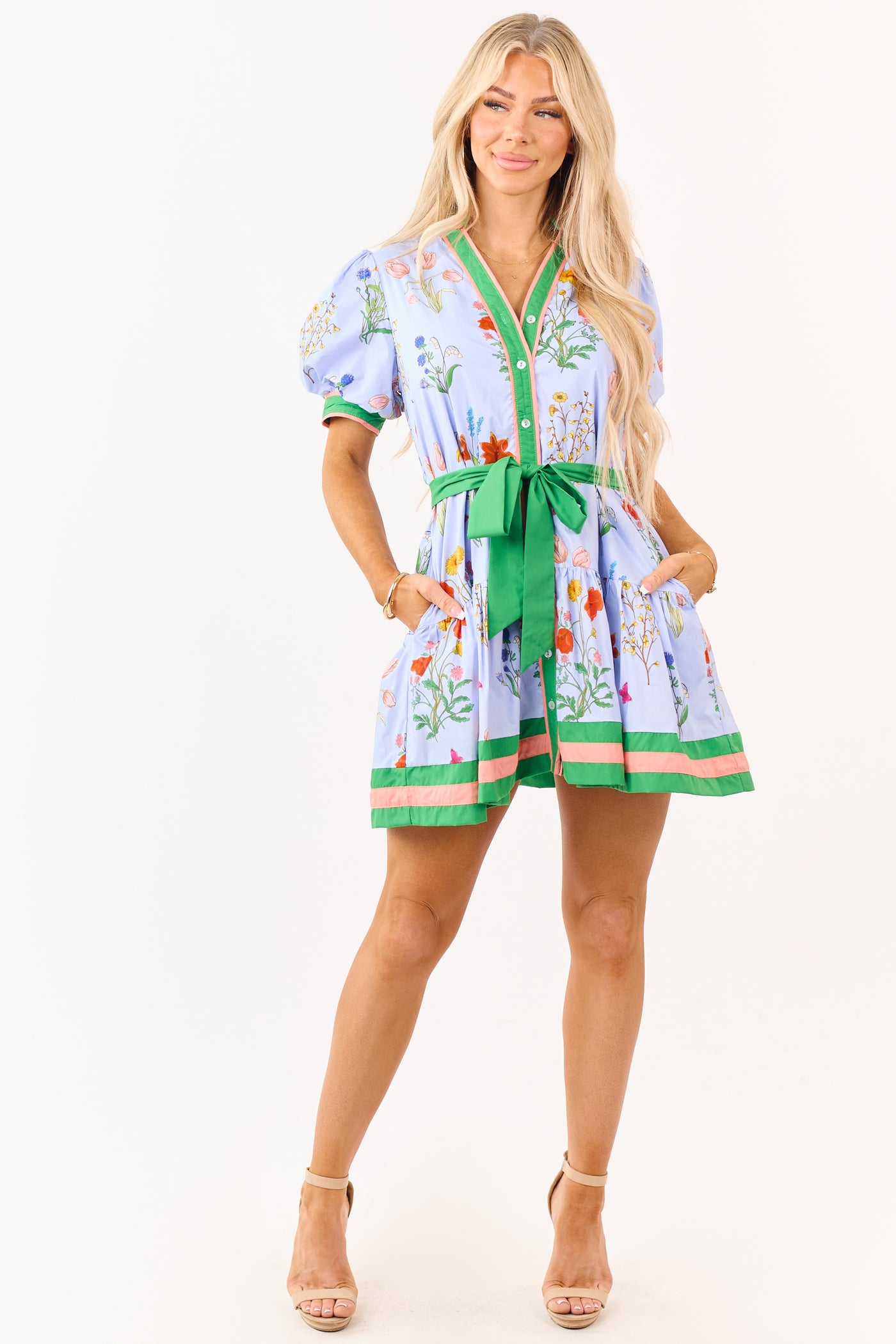 Entro Powder Blue Cotton Vintage Floral Mini Dress