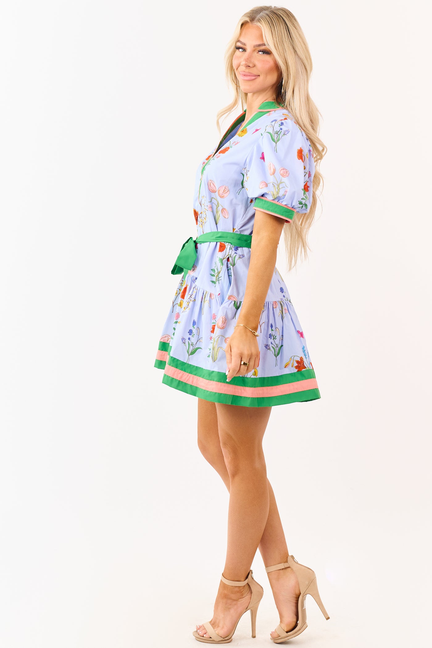 Entro Powder Blue Cotton Vintage Floral Mini Dress