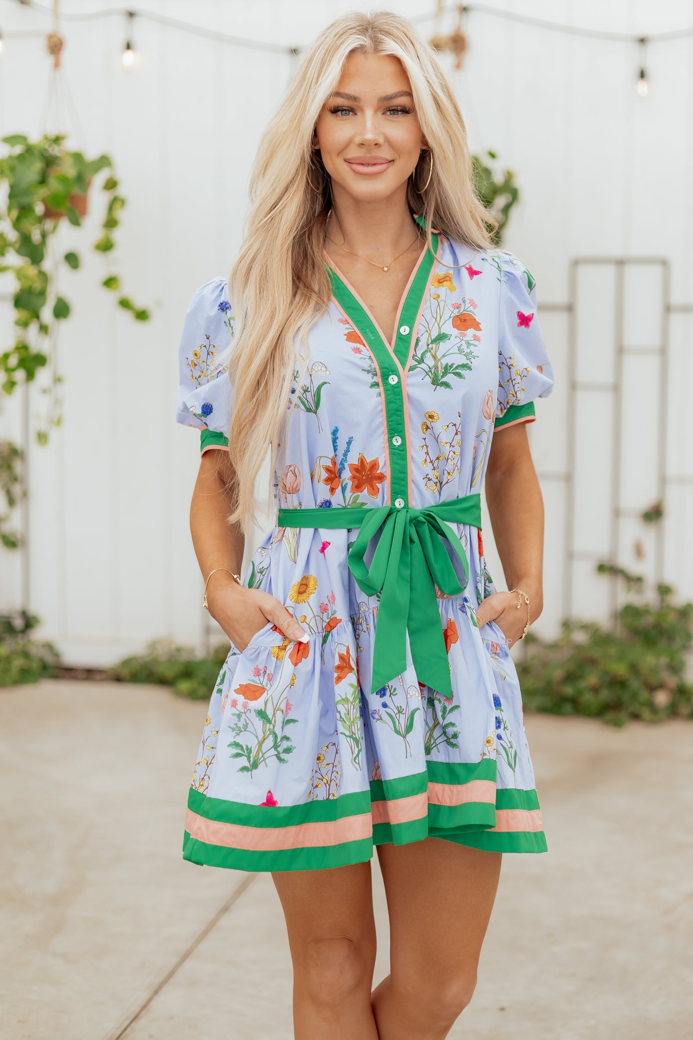 Entro Powder Blue Cotton Vintage Floral Mini Dress