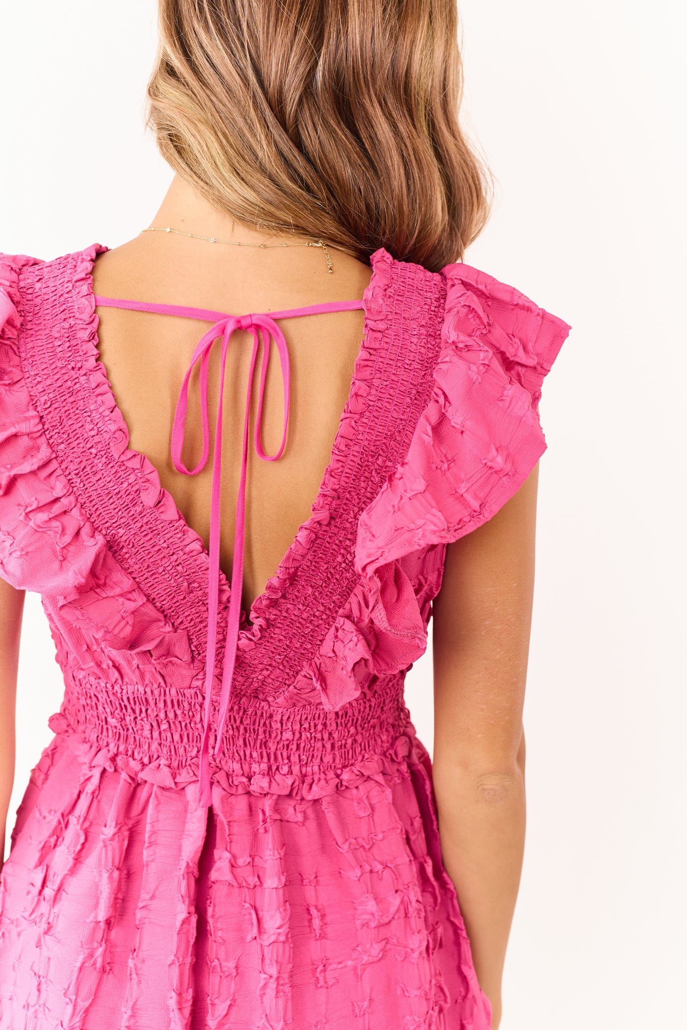 Entro Raspberry Textured Smocked Trim Mini Dress