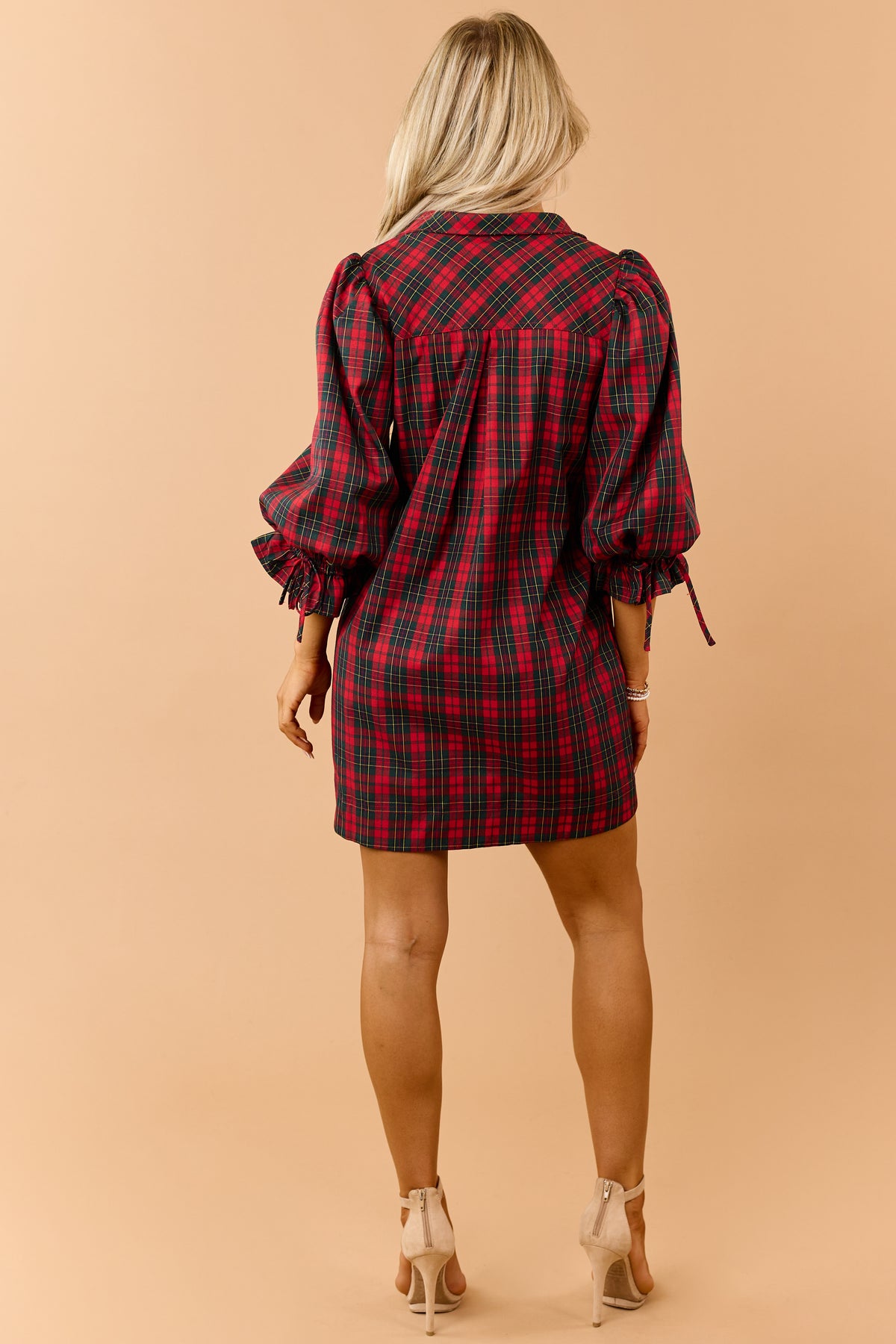 Entro Red Plaid Half Button Down Mini Dress