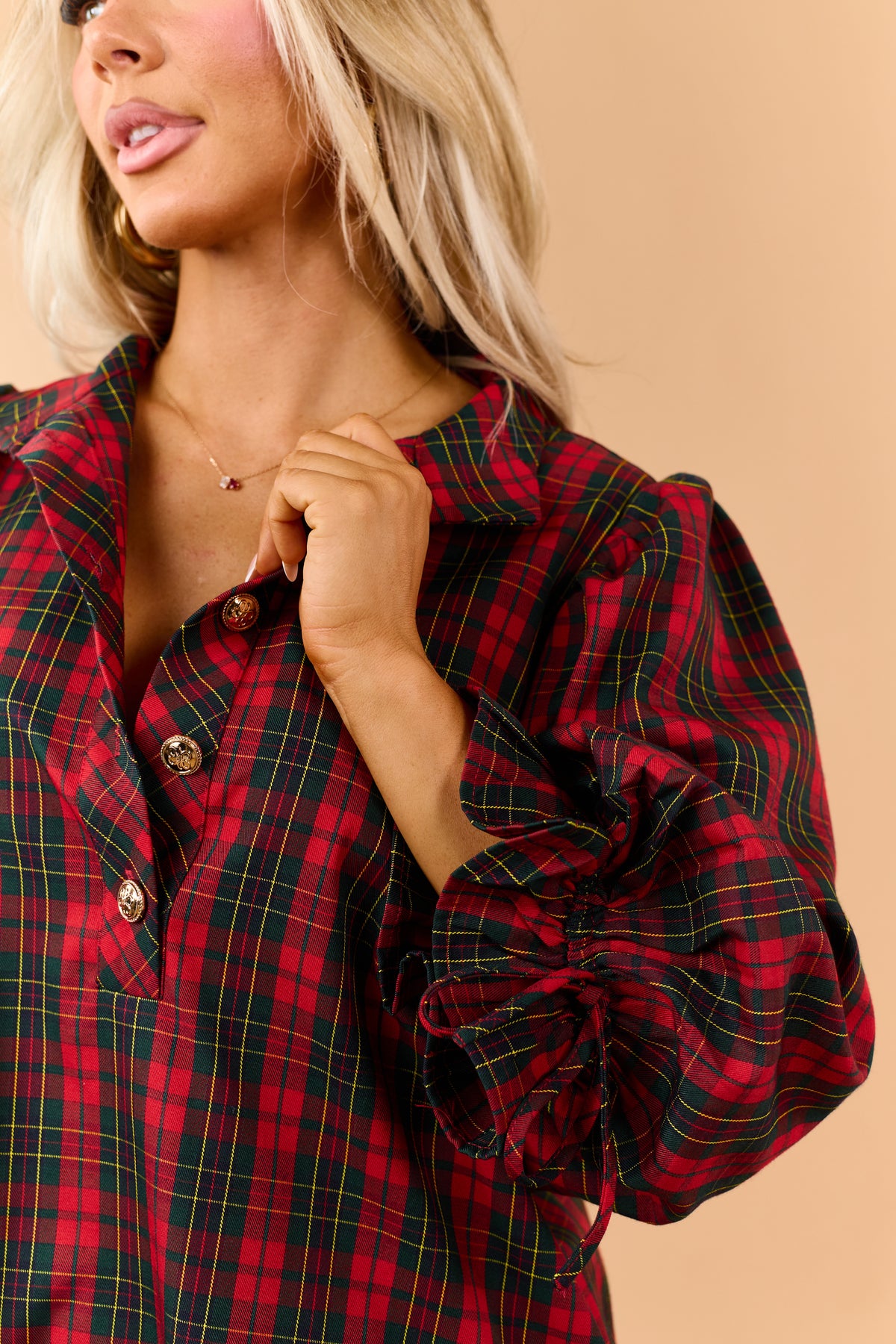 Entro Red Plaid Half Button Down Mini Dress
