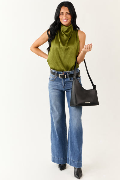 Entro Rich Olive Halter Neck Satin Tank Top