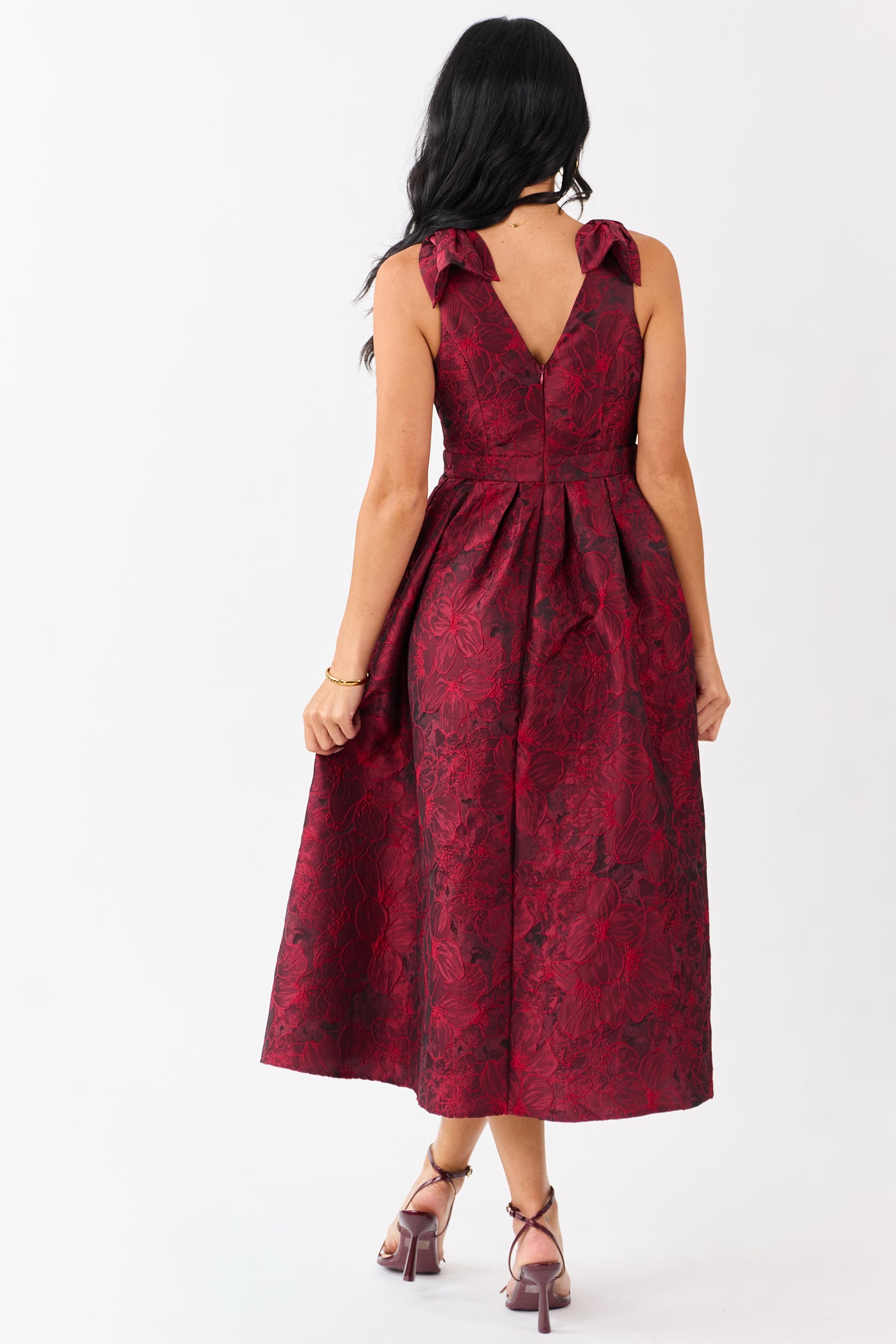 Entro Ruby Floral Jacquard Bow Strap Midi Dress