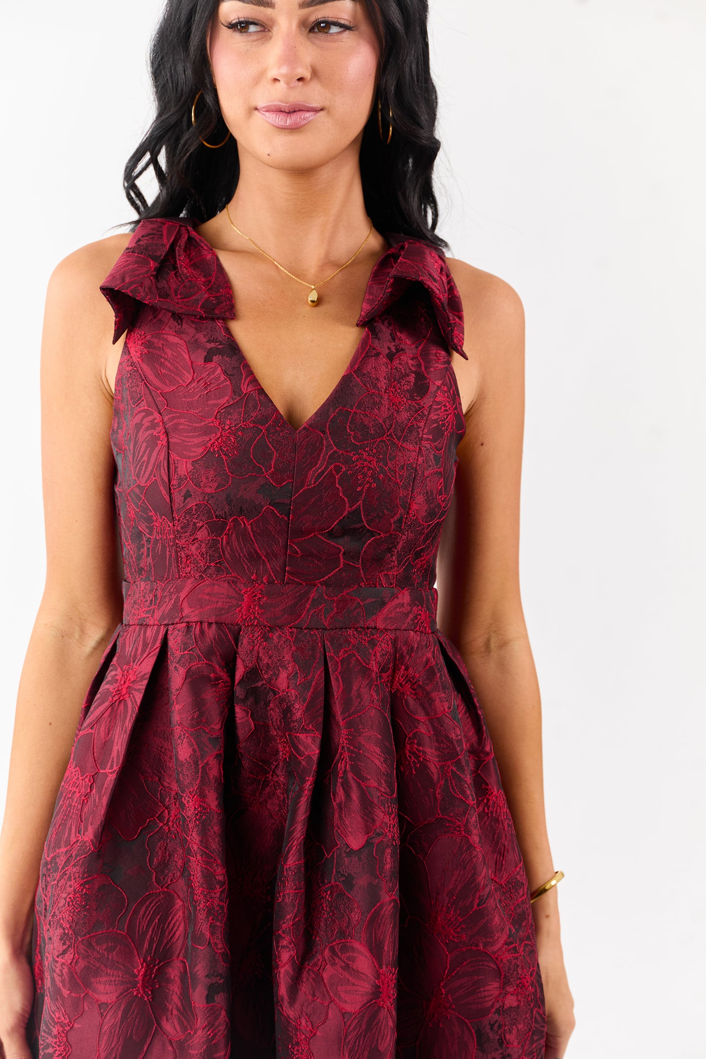 Entro Ruby Floral Jacquard Bow Strap Midi Dress Entro Ruby Floral Jacquard Bow Strap Midi Dress