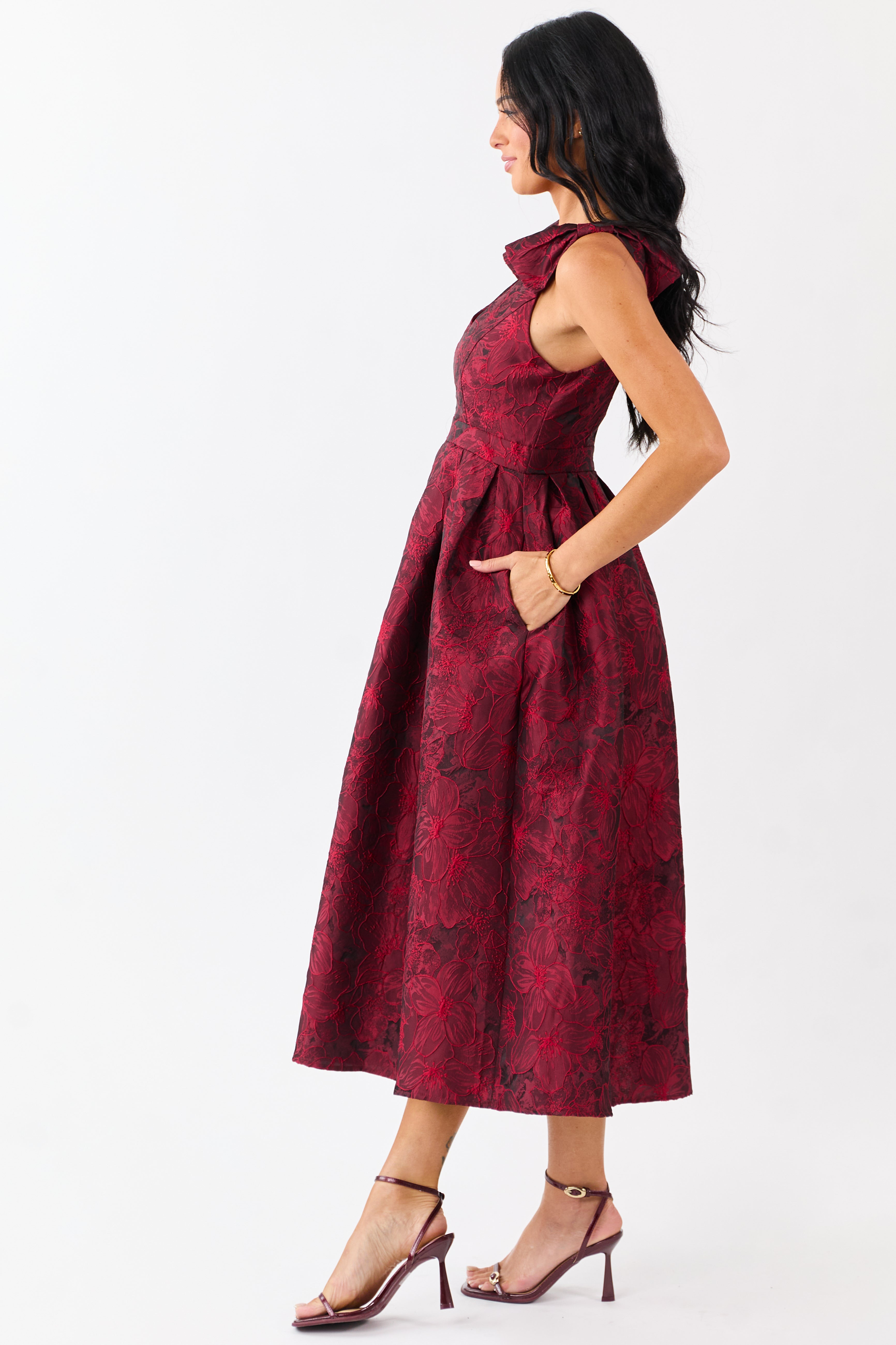 Entro Ruby Floral Jacquard Bow Strap Midi Dress