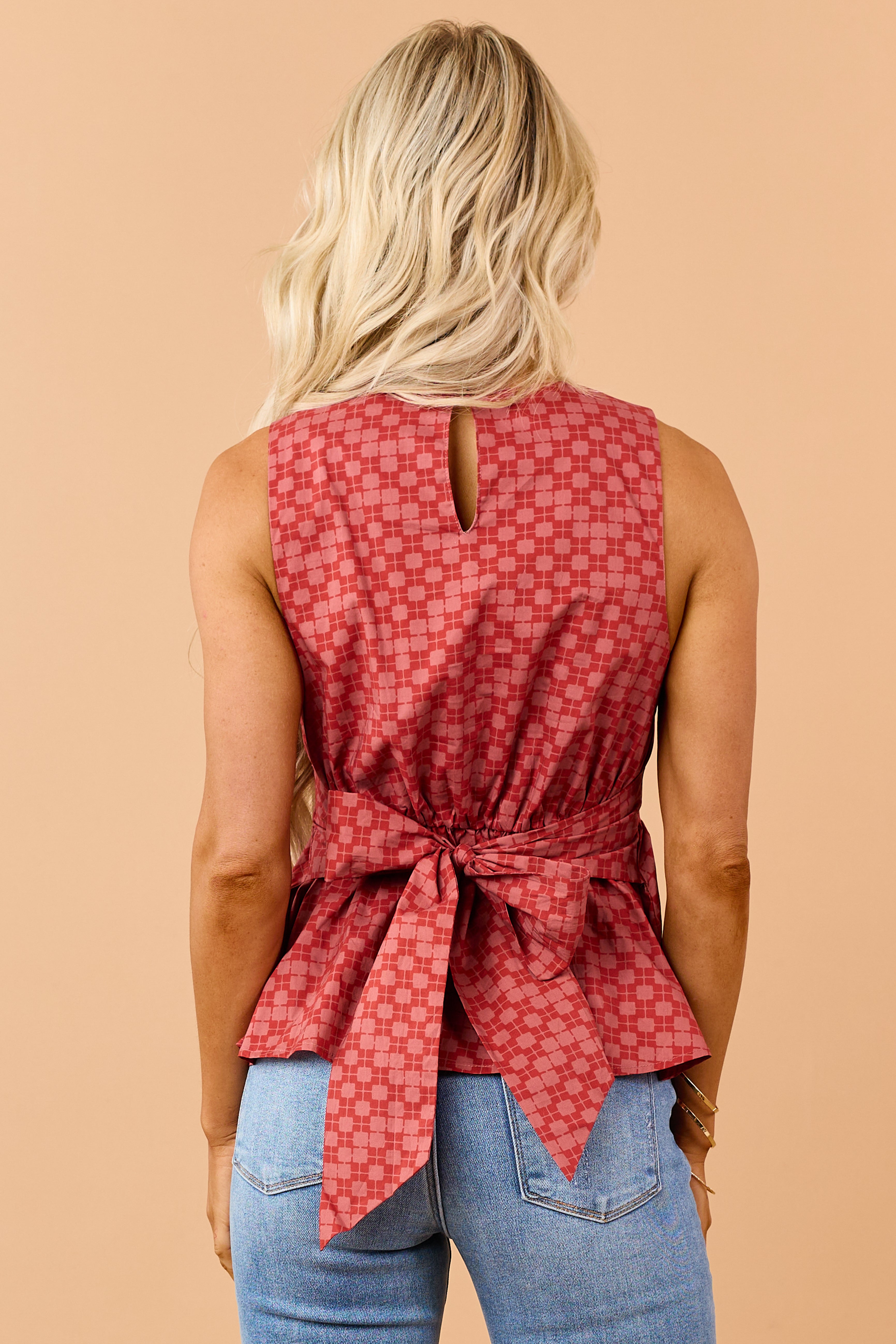 Entro Rust Geometric Print Cotton Tank Top