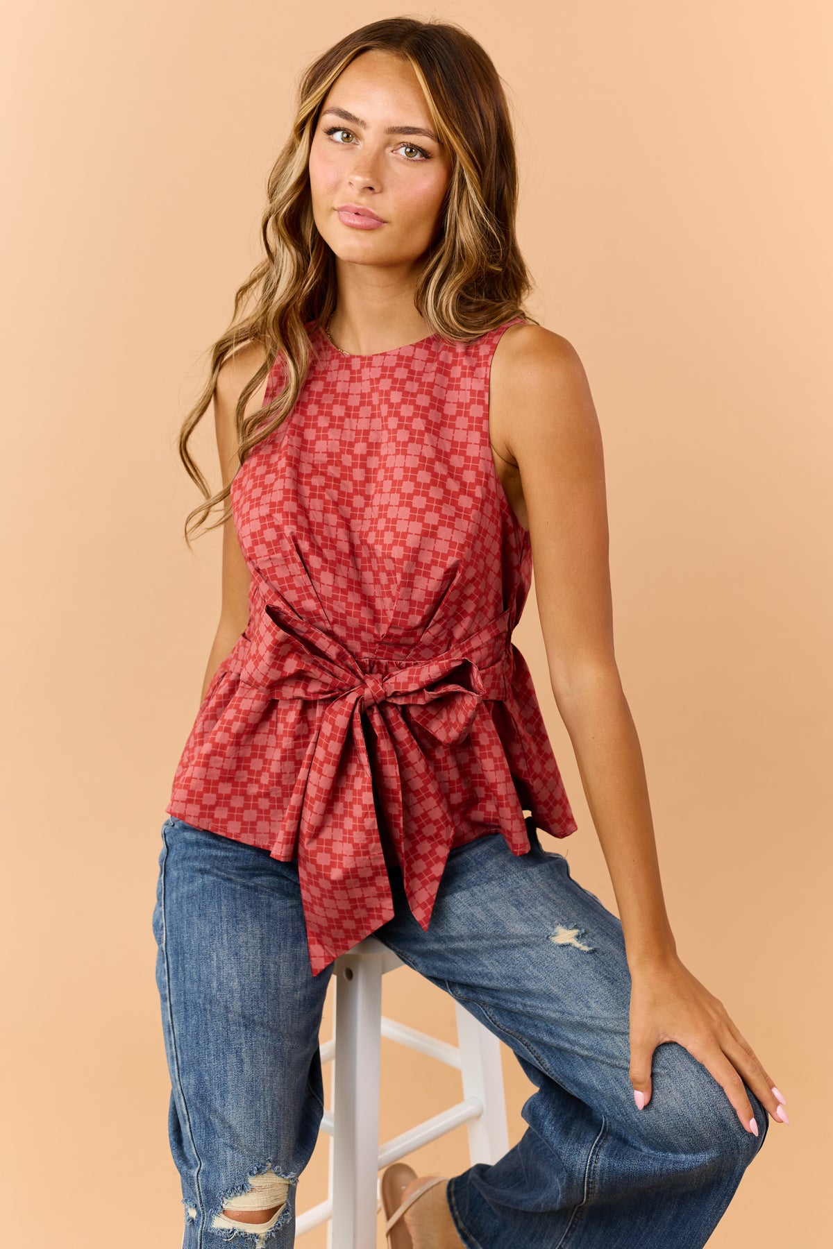 Entro Rust Geometric Print Cotton Tank Top