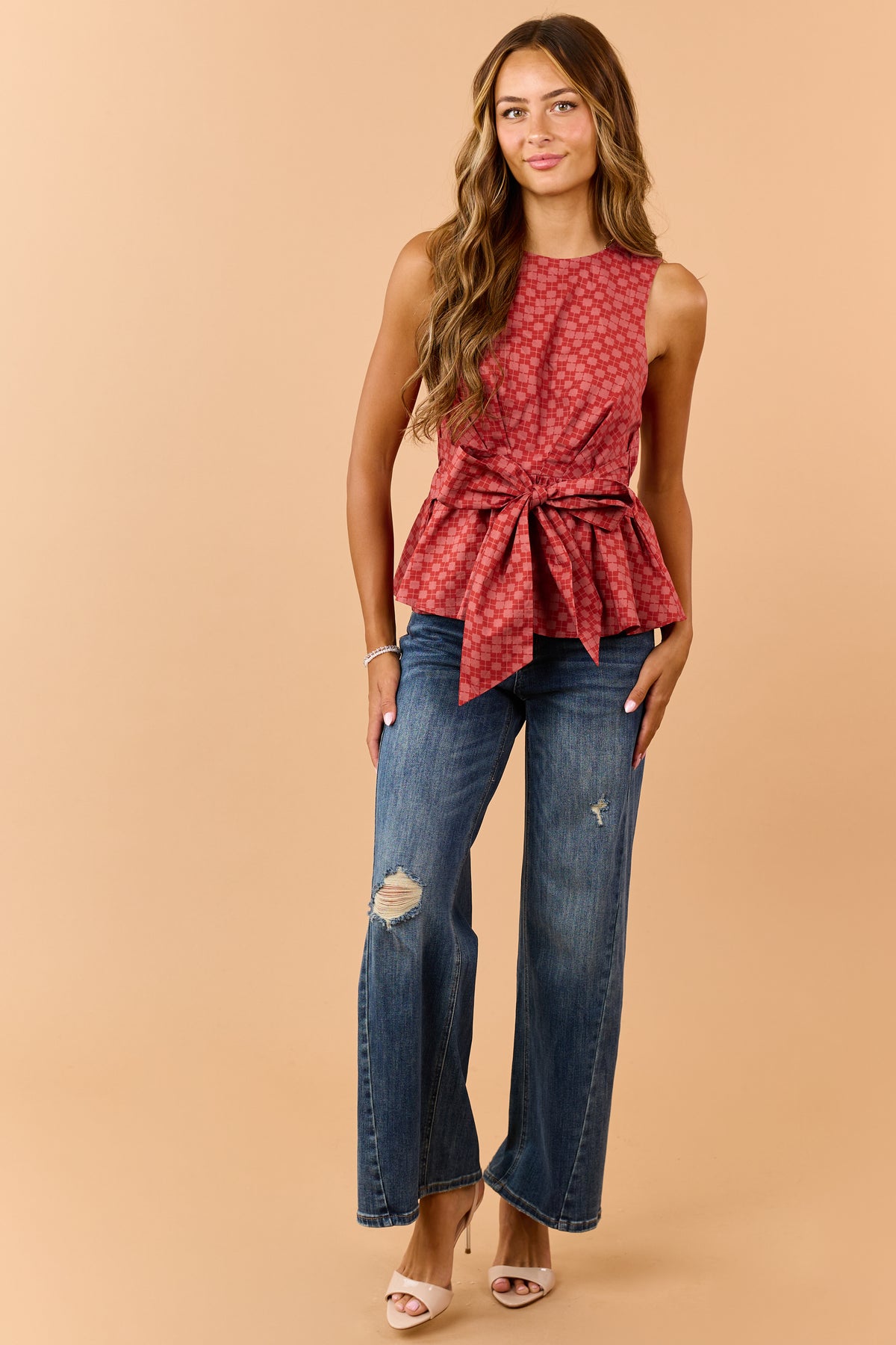 Entro Rust Geometric Print Cotton Tank Top