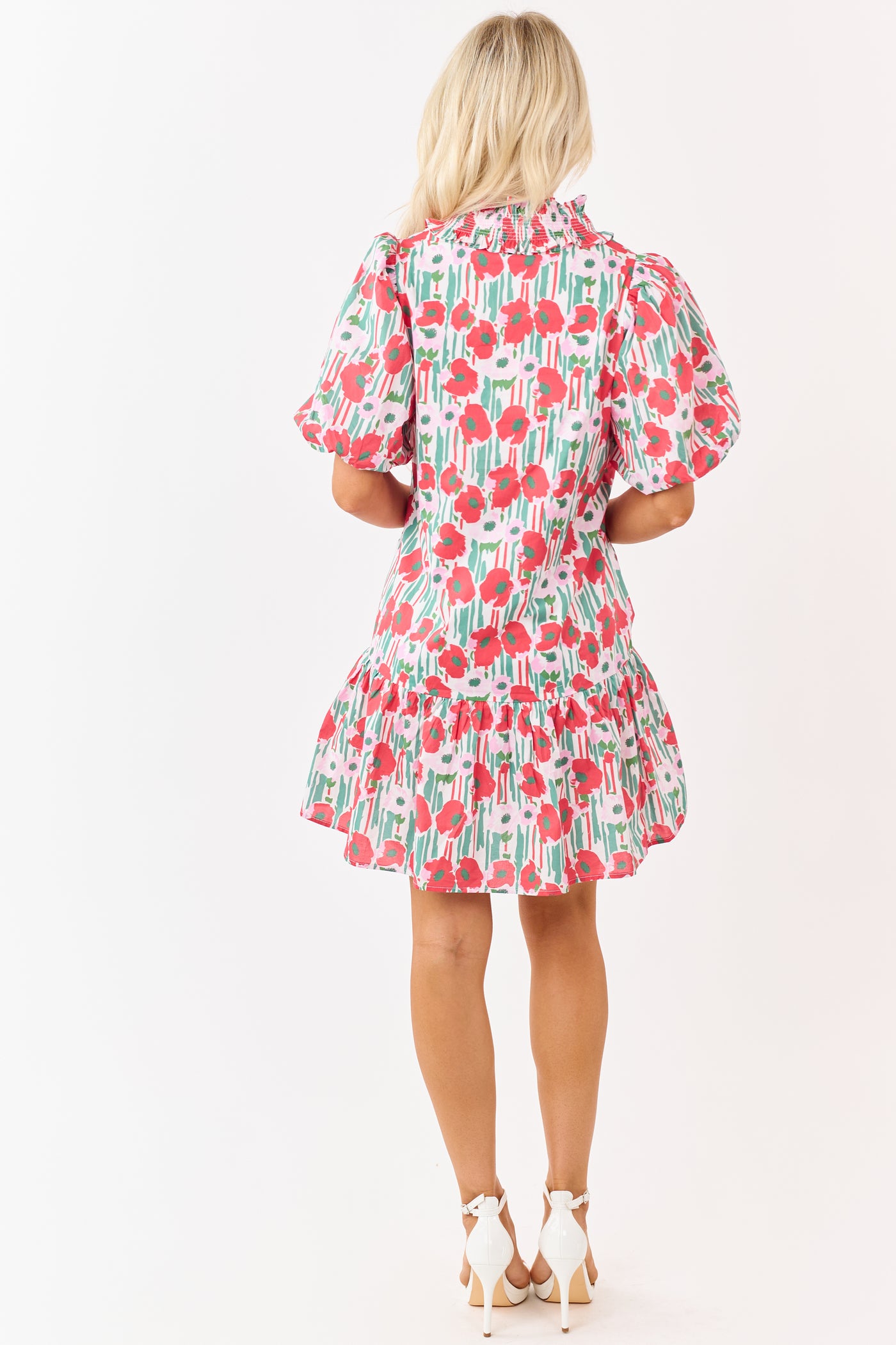 Entro Ruby Poppy Floral Cotton Puff Sleeve Mini Dress