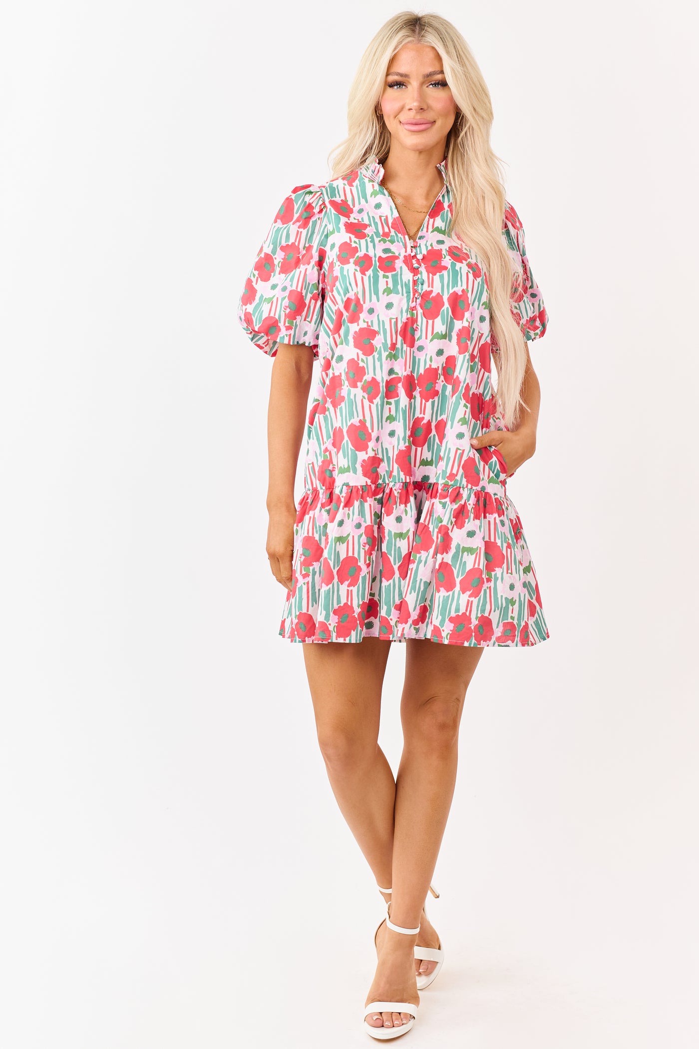 poppy mini dress Entro Ruby Poppy Floral Cotton Puff Sleeve Mini Dress