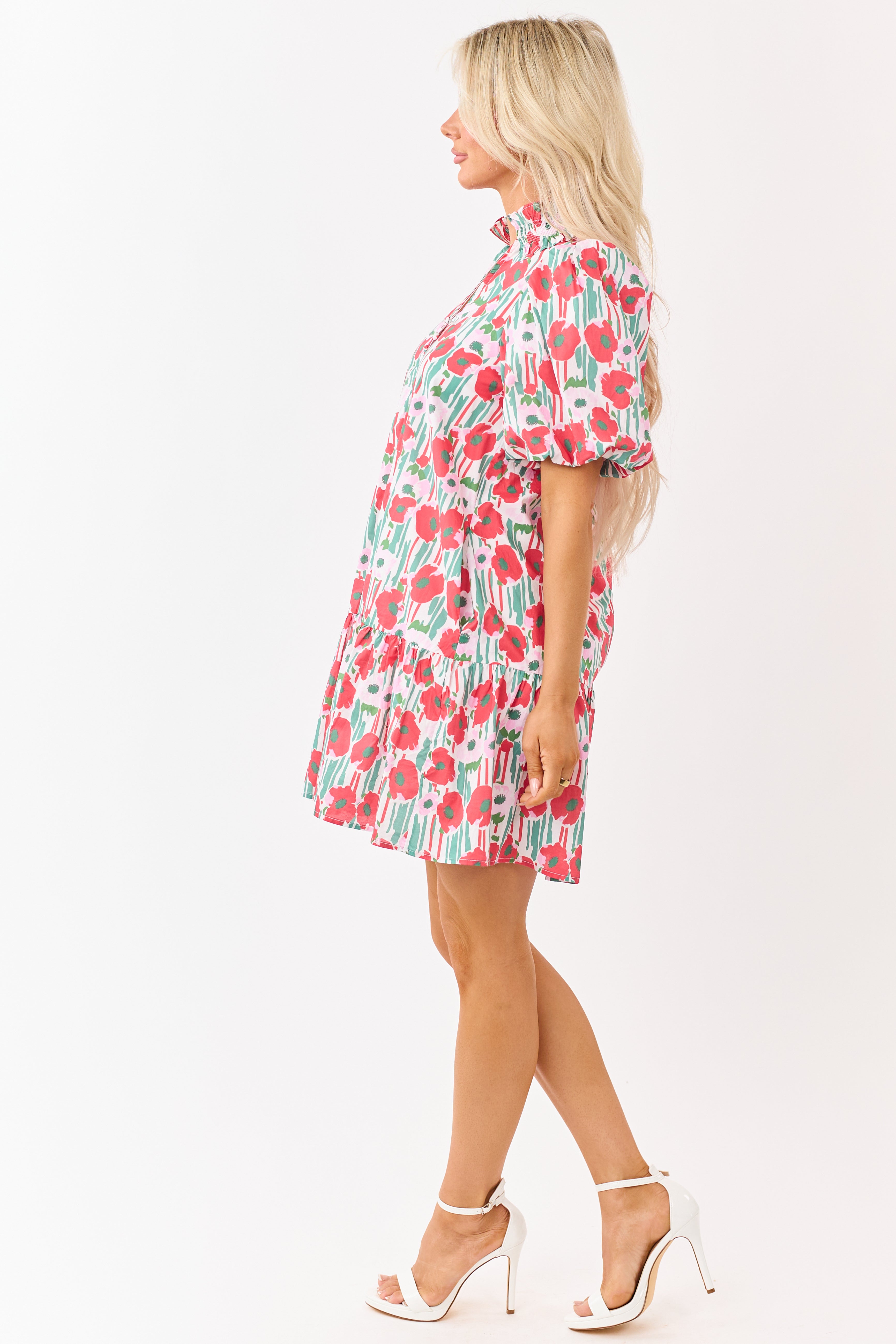 Entro Ruby Poppy Floral Cotton Puff Sleeve Mini Dress | Lime Lush
