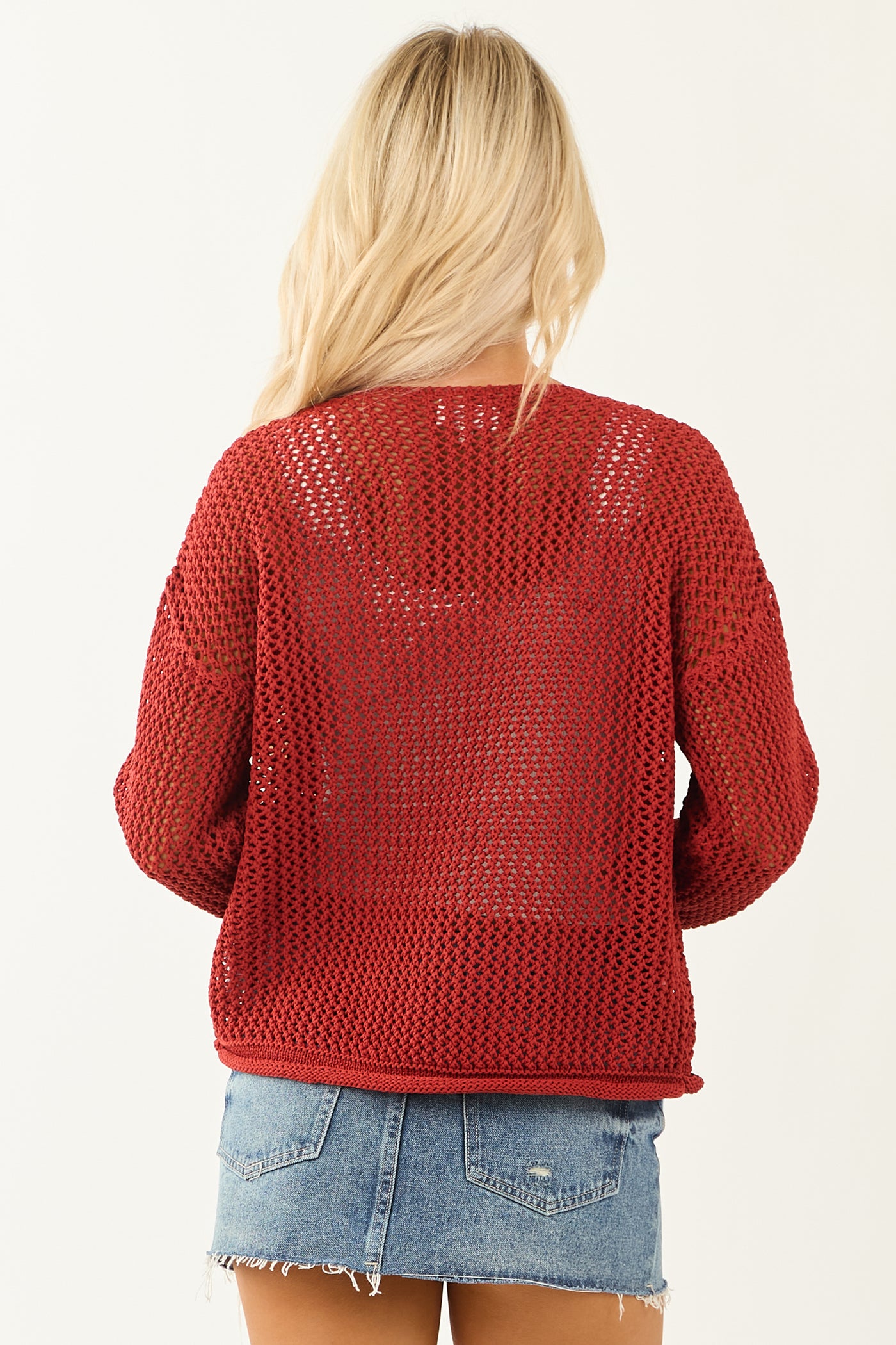 Entro Sangria Open Knit Button Down Cardigan